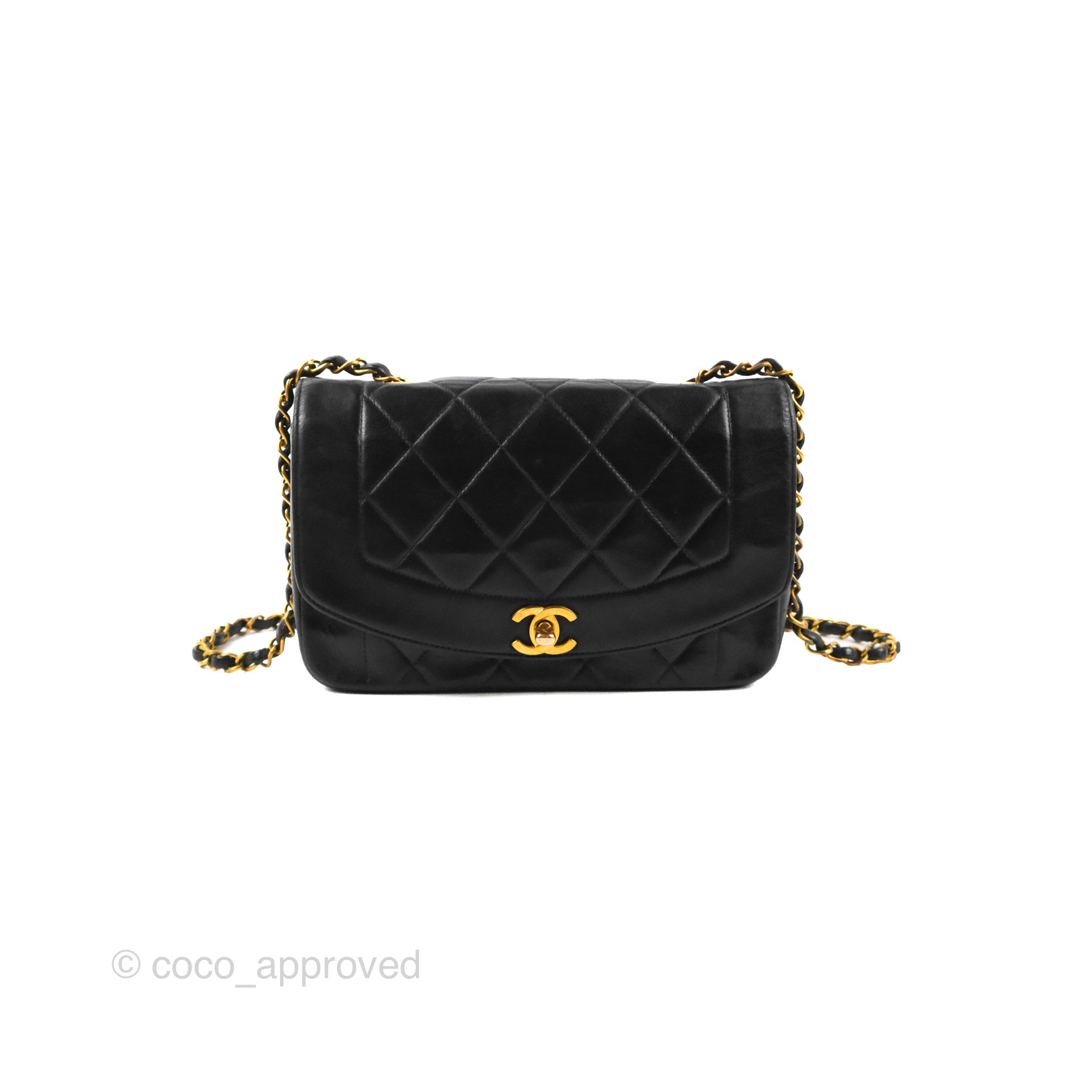 Black Interior! Chanel Black Diana Quilted Lambskin Small with 24k-pla –  como-vintage