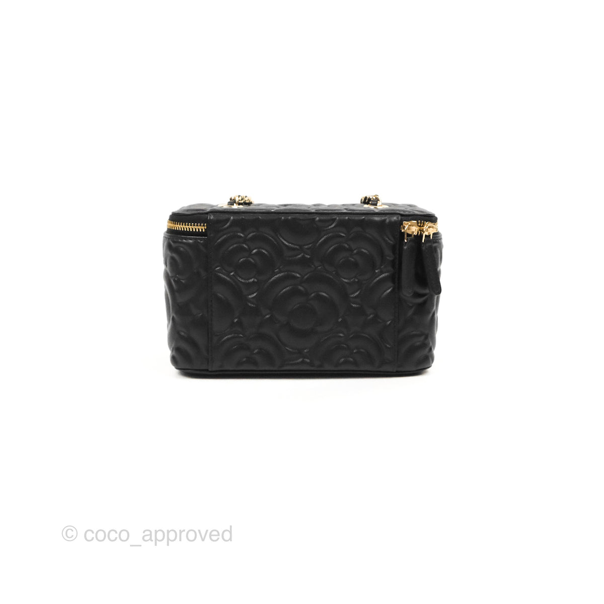 Chanel Vanity Rectangular Camellia Embossed Black Calfskin Gold Hardwa Coco Approved Studio