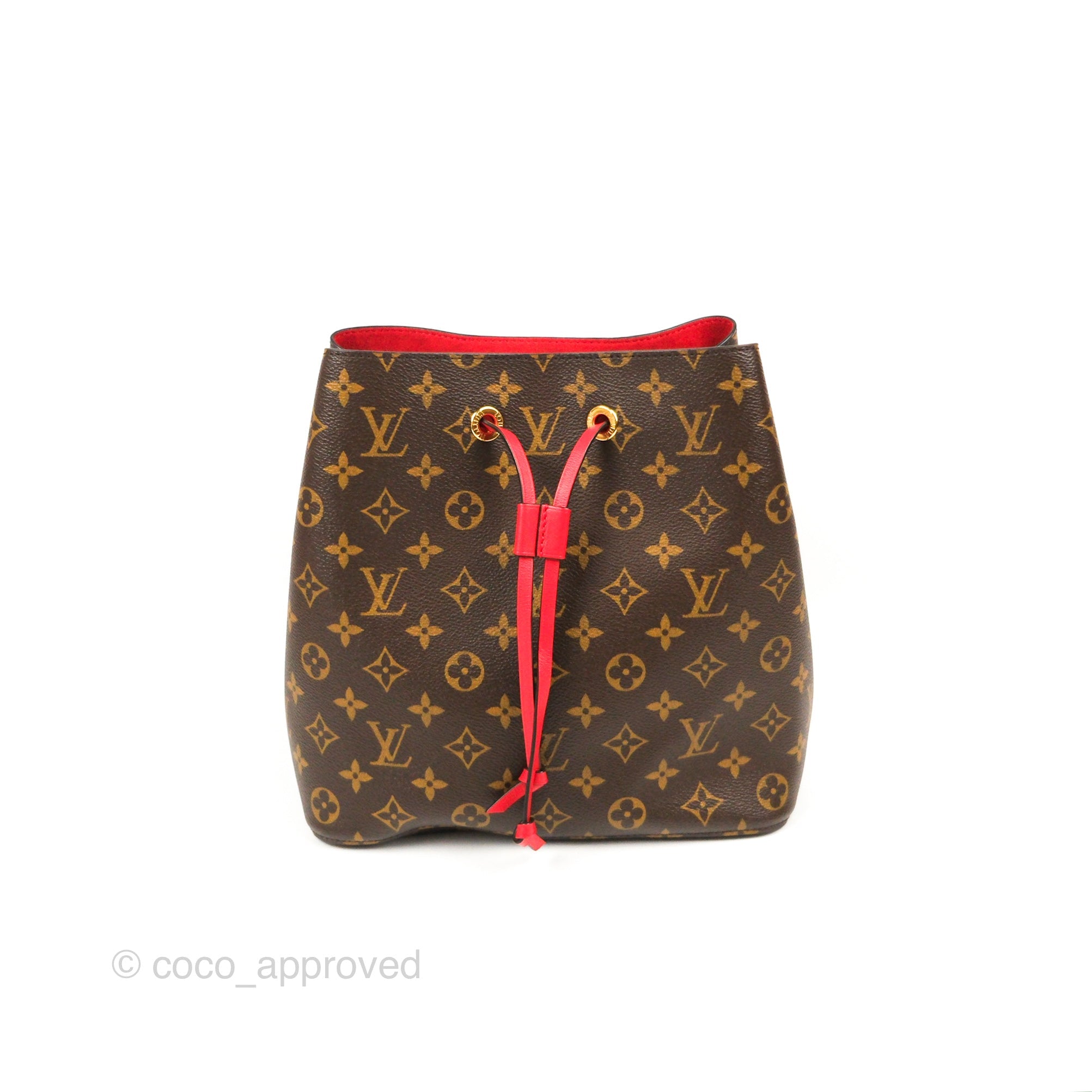 Louis Vuitton womens Damiere NoeNoe bucket bag with red Straps.