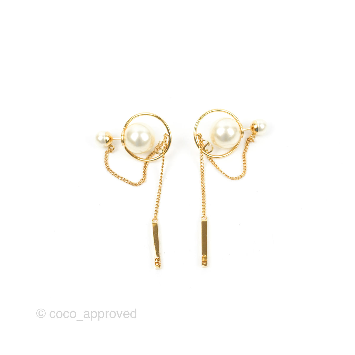 Christian Dior Tribales Pearl CD Drop Earrings Gold Tone – Coco Approved  Studio