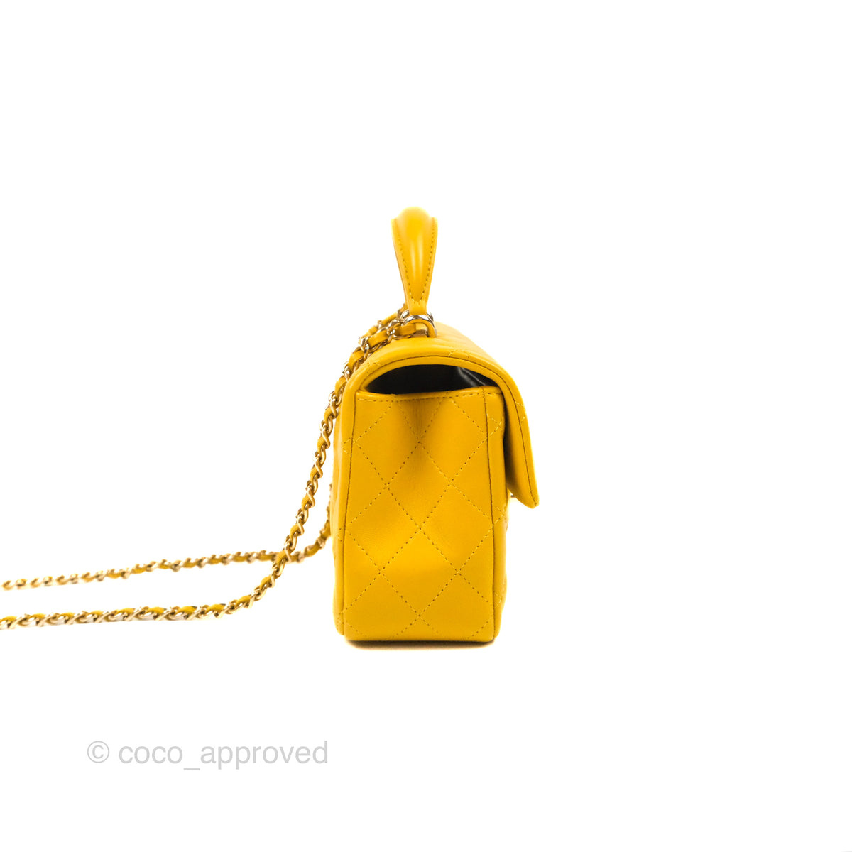 Chanel Top Handle Mini Rectangular Flap Bag Mustard Yellow Lambskin Go