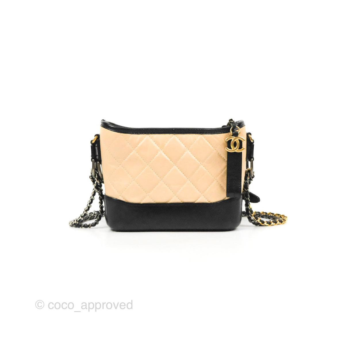 CHANEL Aged Calfskin Quilted Small Gabrielle Hobo Beige Black | FASHIONPHILE