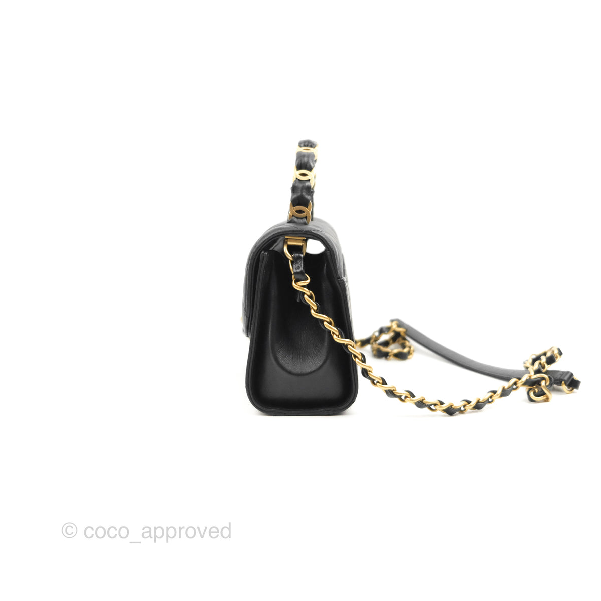 Chanel Mini Flap Bag with Top Handle Black Crumpled Lambskin Aged Gold –  Coco Approved Studio