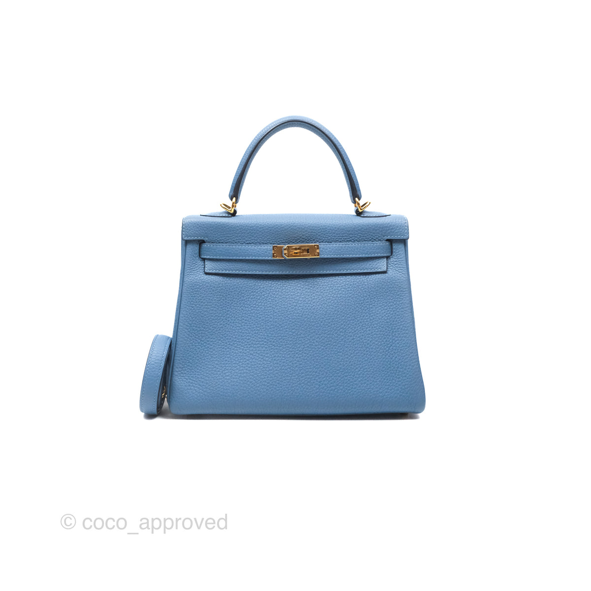 Hermes Kelly 25 Togo Bleu Azur 7R Gold Hardware – Coco Approved Studio