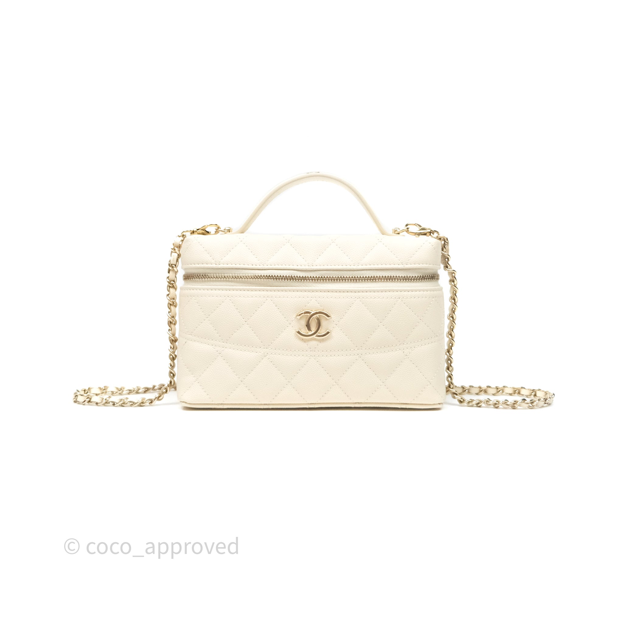 【25C登場バッグ☆】CHANEL LONG VANITY WITH CHAIN Chanel Top Handle Long Vanity with Chain Beige Caviar Gold