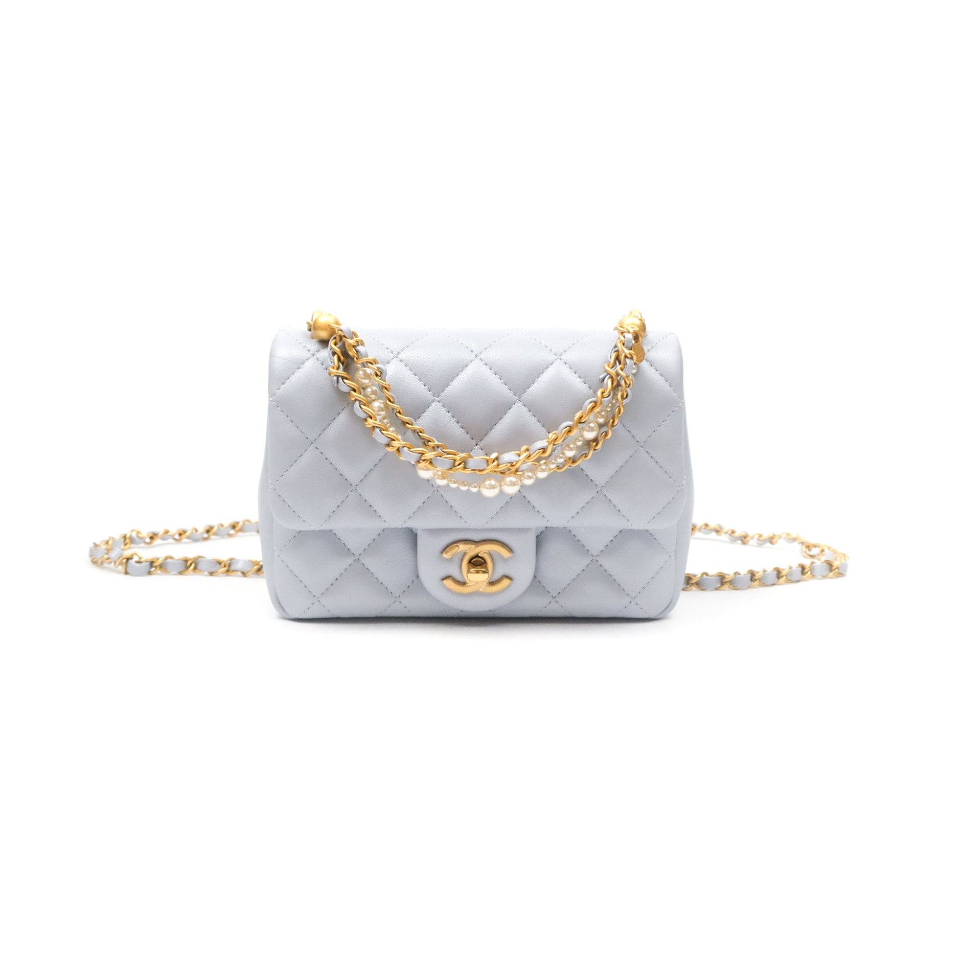 Gold Ball Chanel Bag White Pearl Chanel Pearl Chain Mini Flap Bag