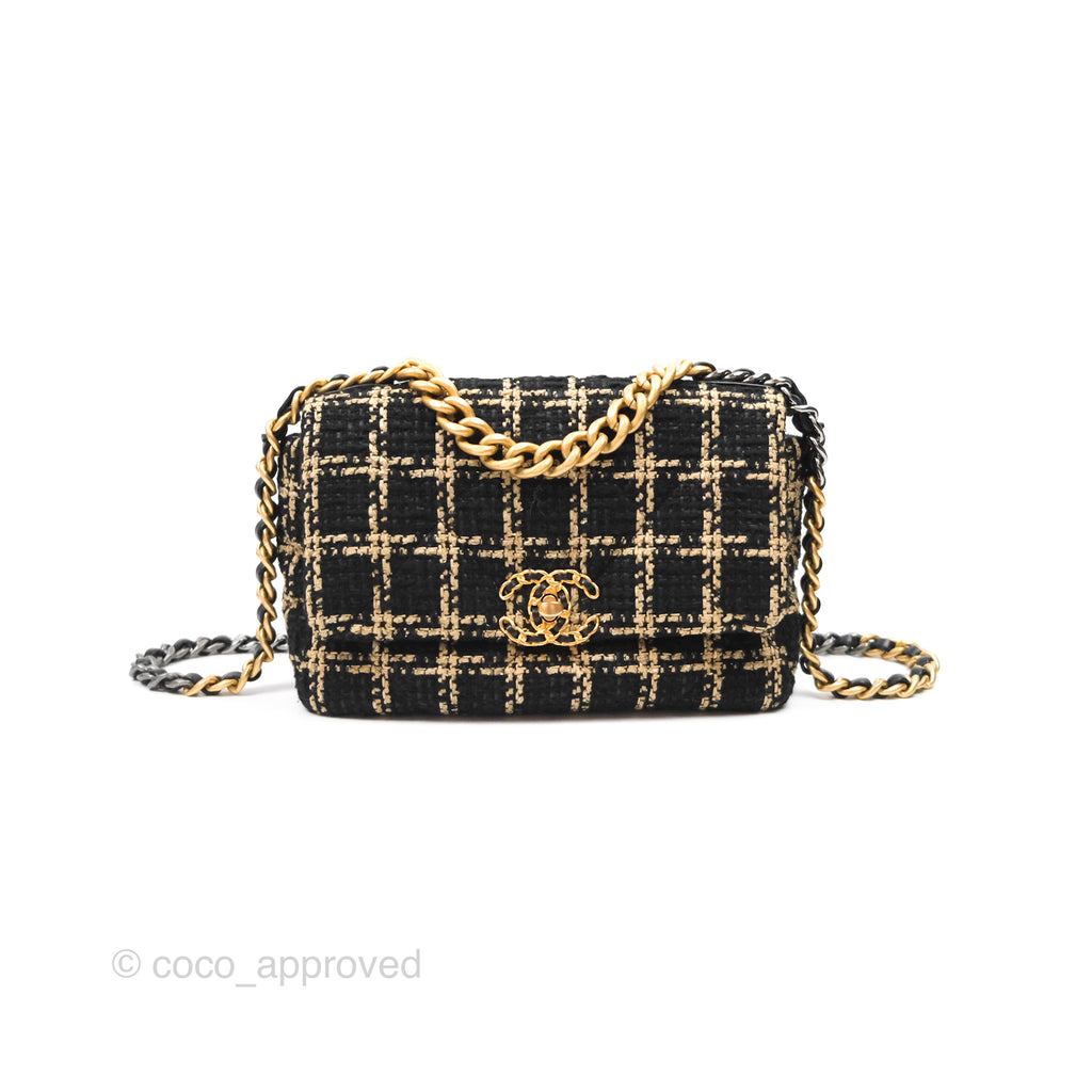 Chanel 19 Small Grid Black Beige Tweed Mixed Hardware