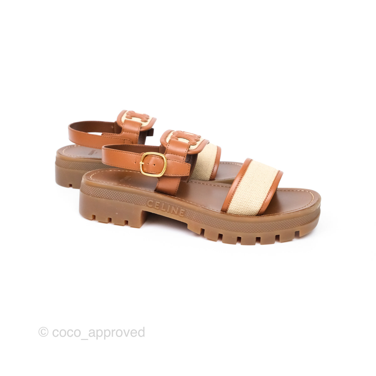 Celine Clea Triomphe Sandals Calfskin Vegetal Tanning Canvas