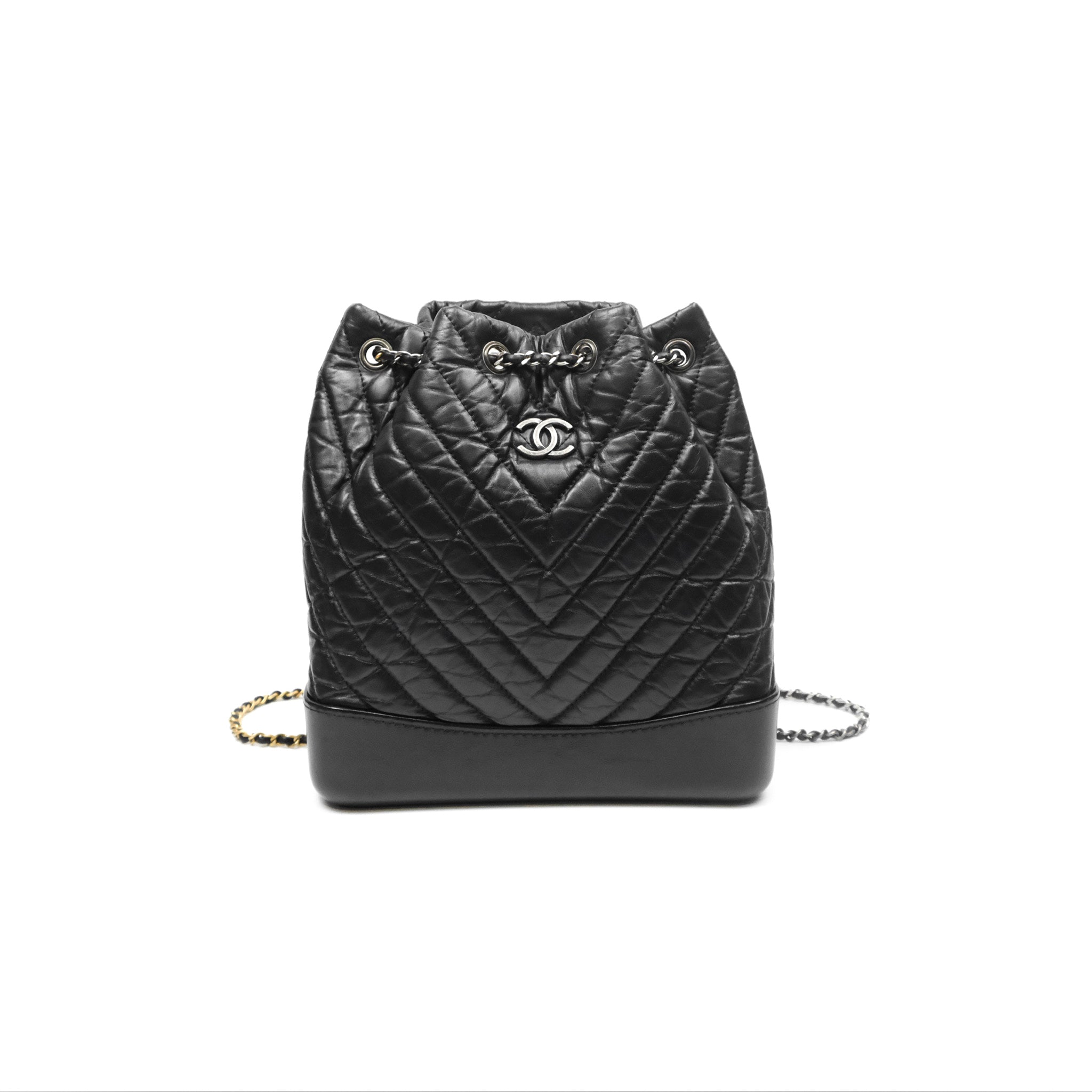 Chanel Medium Chevron Gabrielle Backpack Black Aged Calfskin – Coco Approved Studio