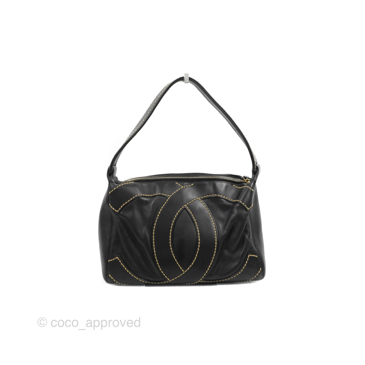 CHANEL Vintage Black Caviar Leather CC Shoulder Bag