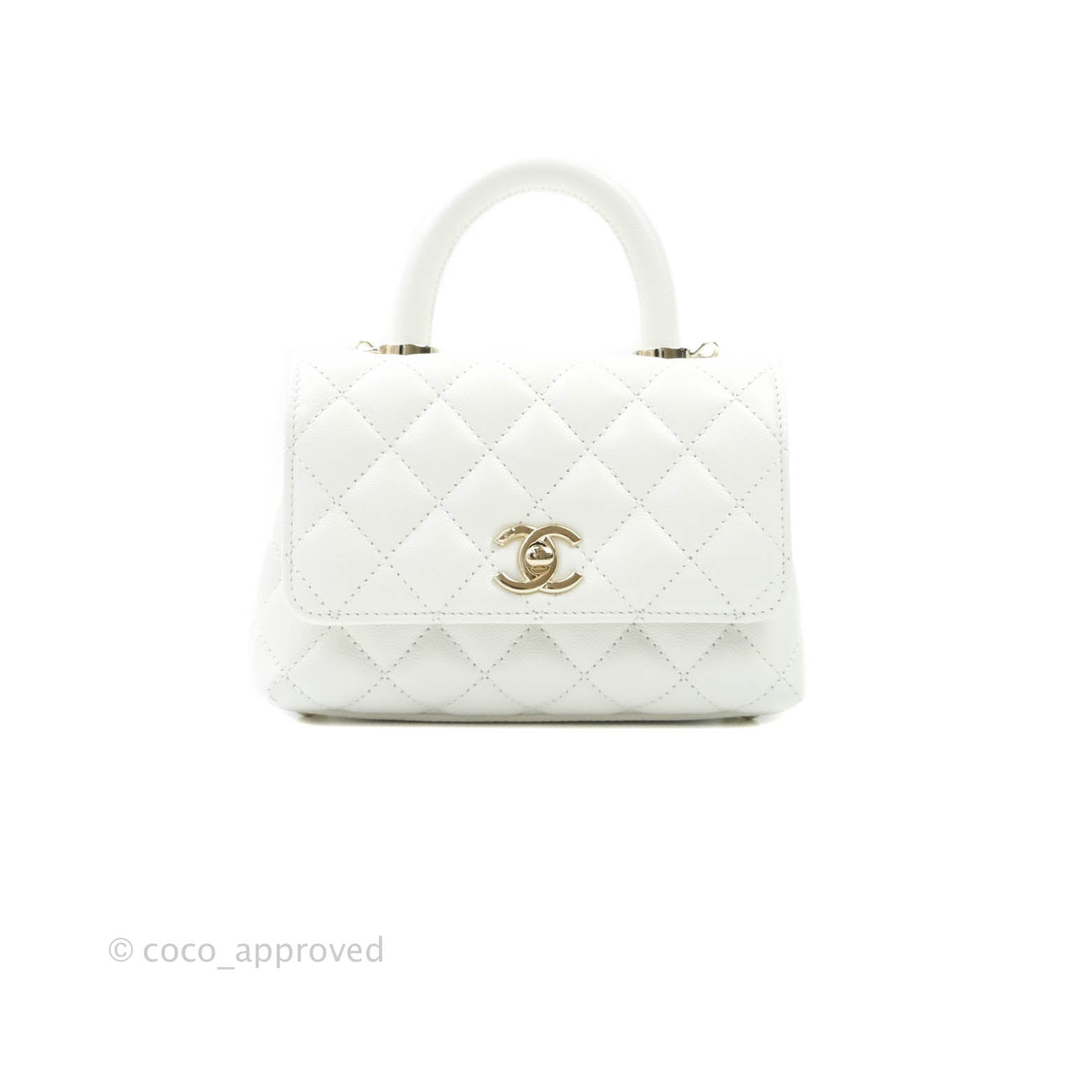 Caviar Quilted Small Coco Handle Flap White