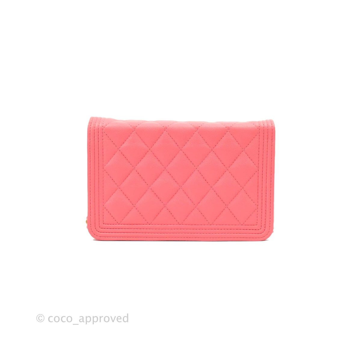 Chanel Quilted Boy Wallet on Chain WOC Pink Caviar Aged Gold