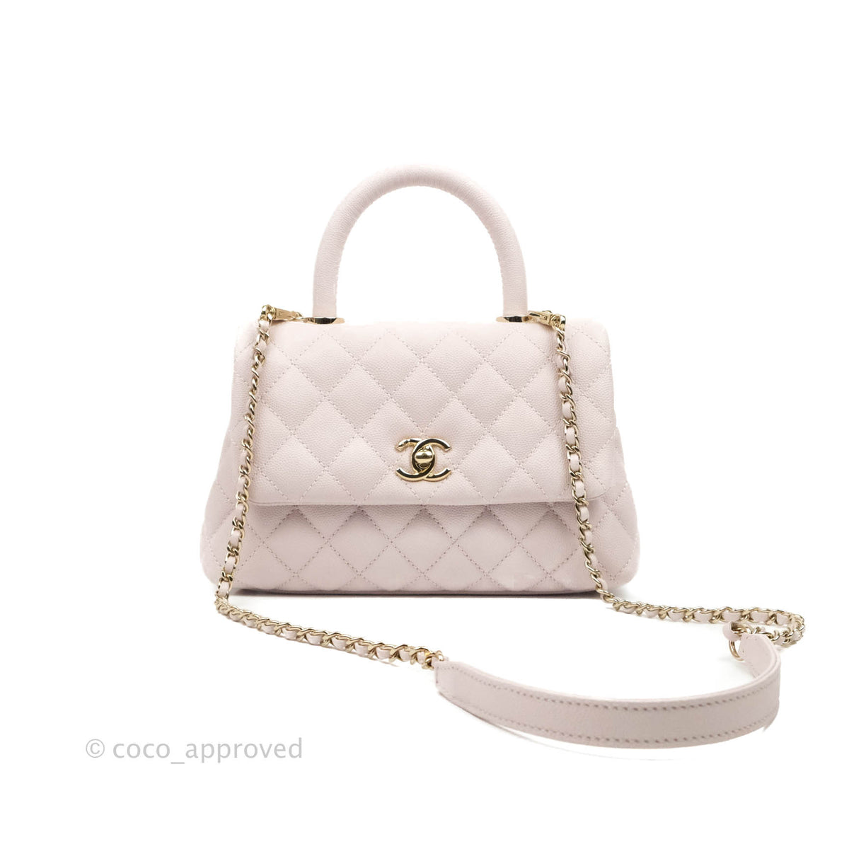 Chanel Coco Handle 20A Beige Chevron Caviar with light gold hardware