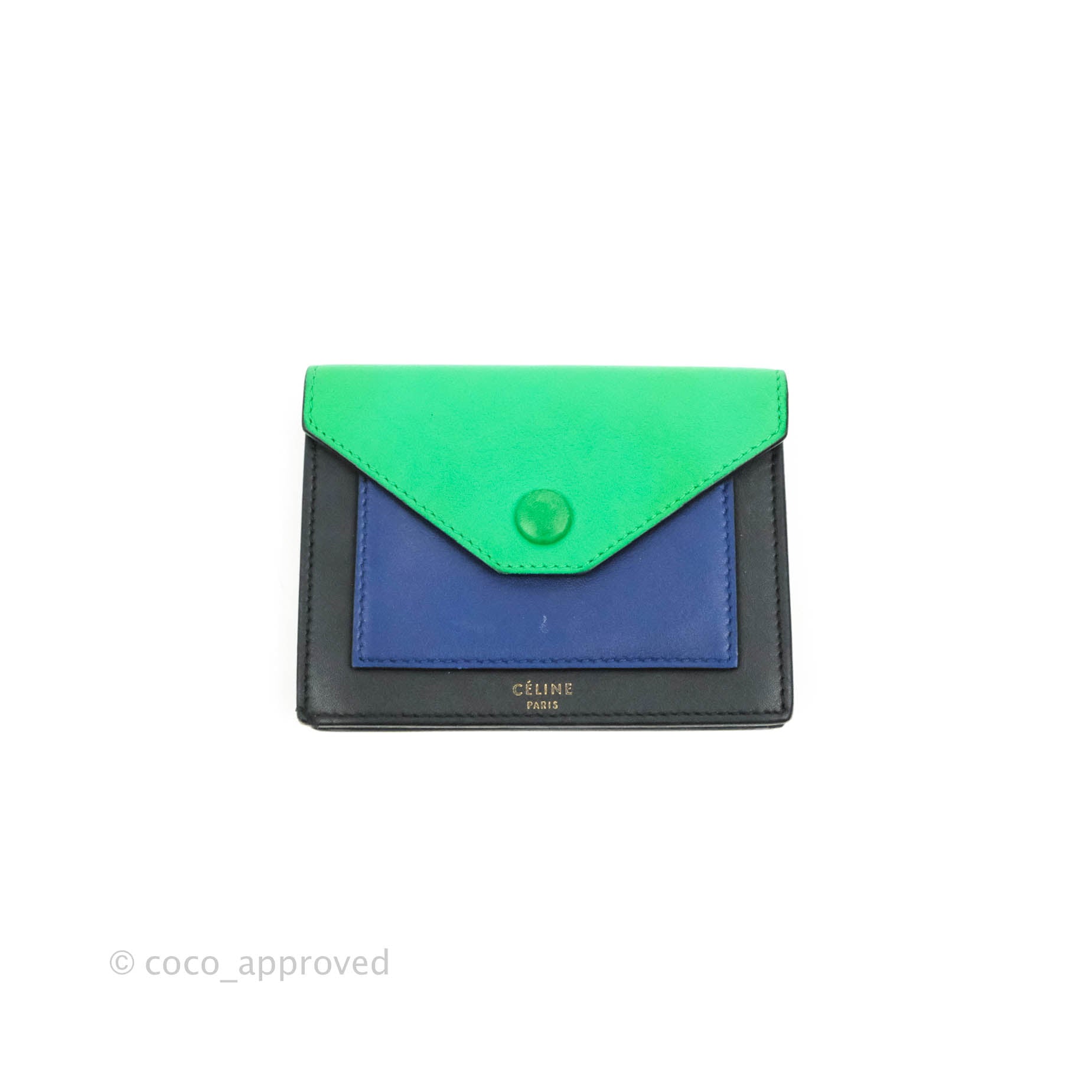 Celine Pocket Card Holder Green/Navy/Black – Coco Approved Studio