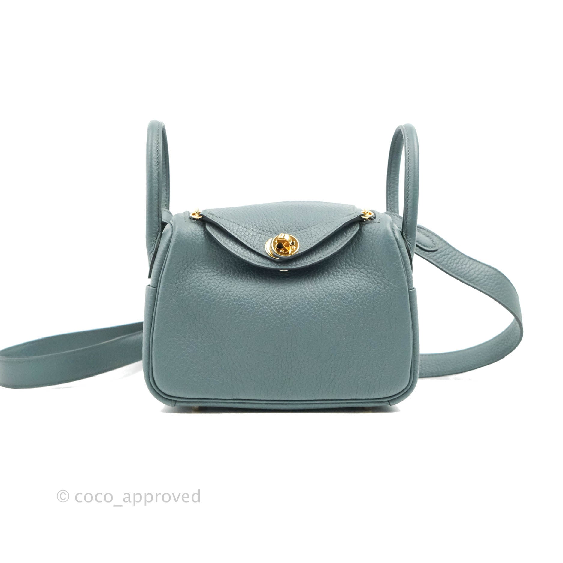 HERMÈS  DEEP BLUE MINI LINDY OF CLEMENCE LEATHER WITH GOLD