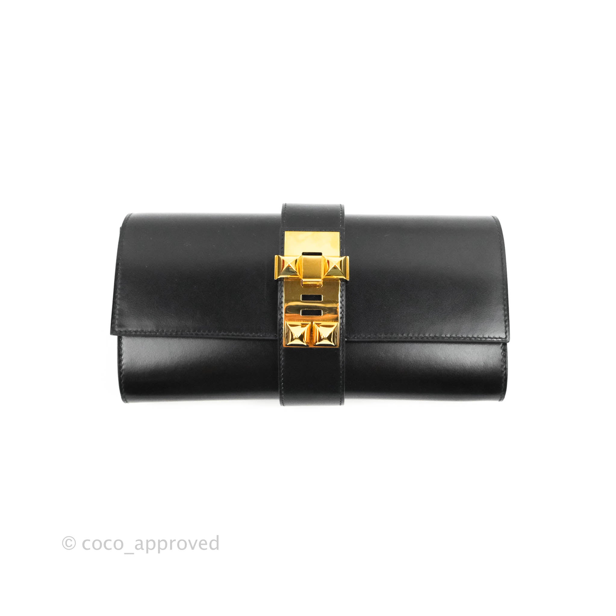 Médor Hermès Hermes Medor clutch Black Leather ref.801013 - Joli