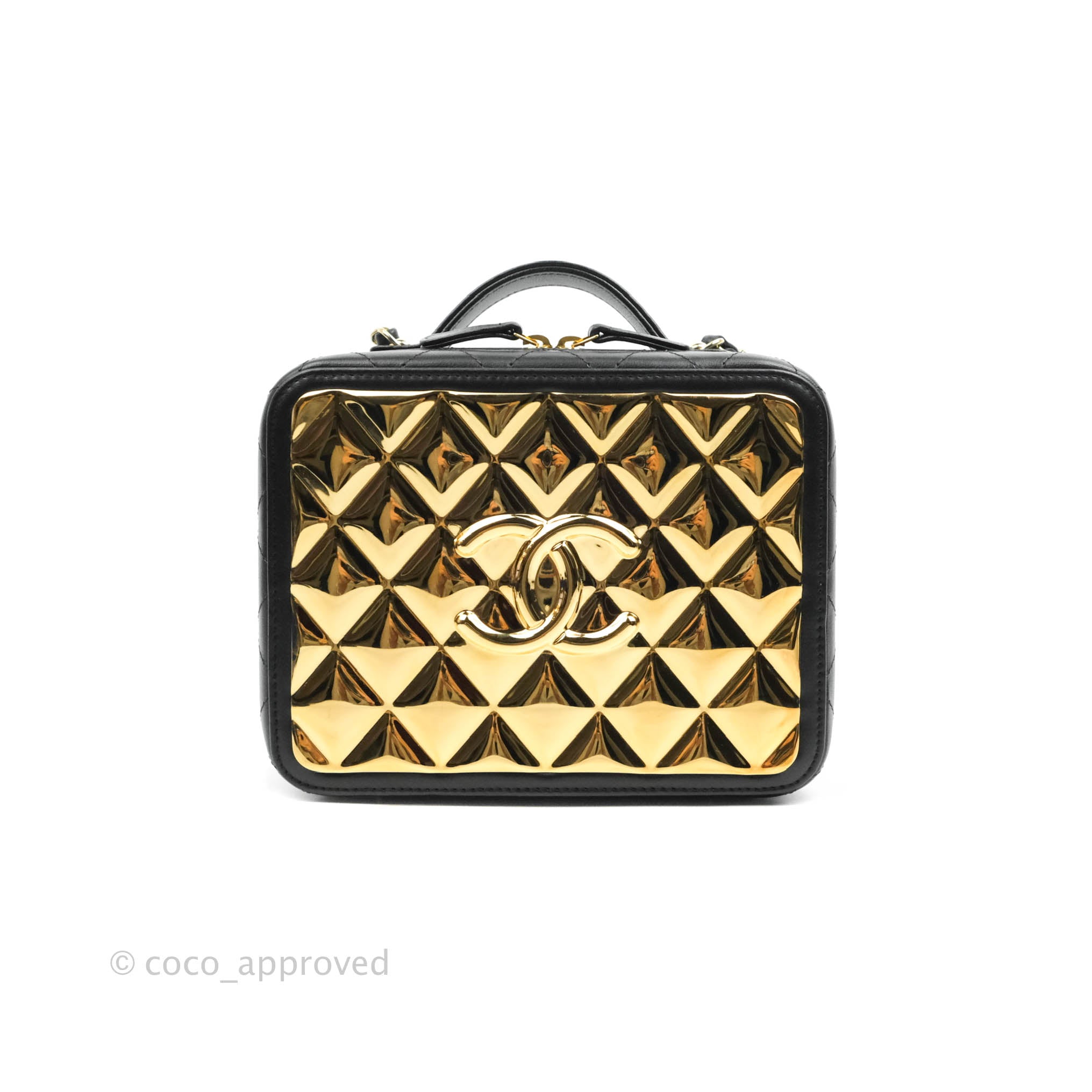 Chanel Vintage Black Quilted Lambskin Large Vanity Box Bag Gold