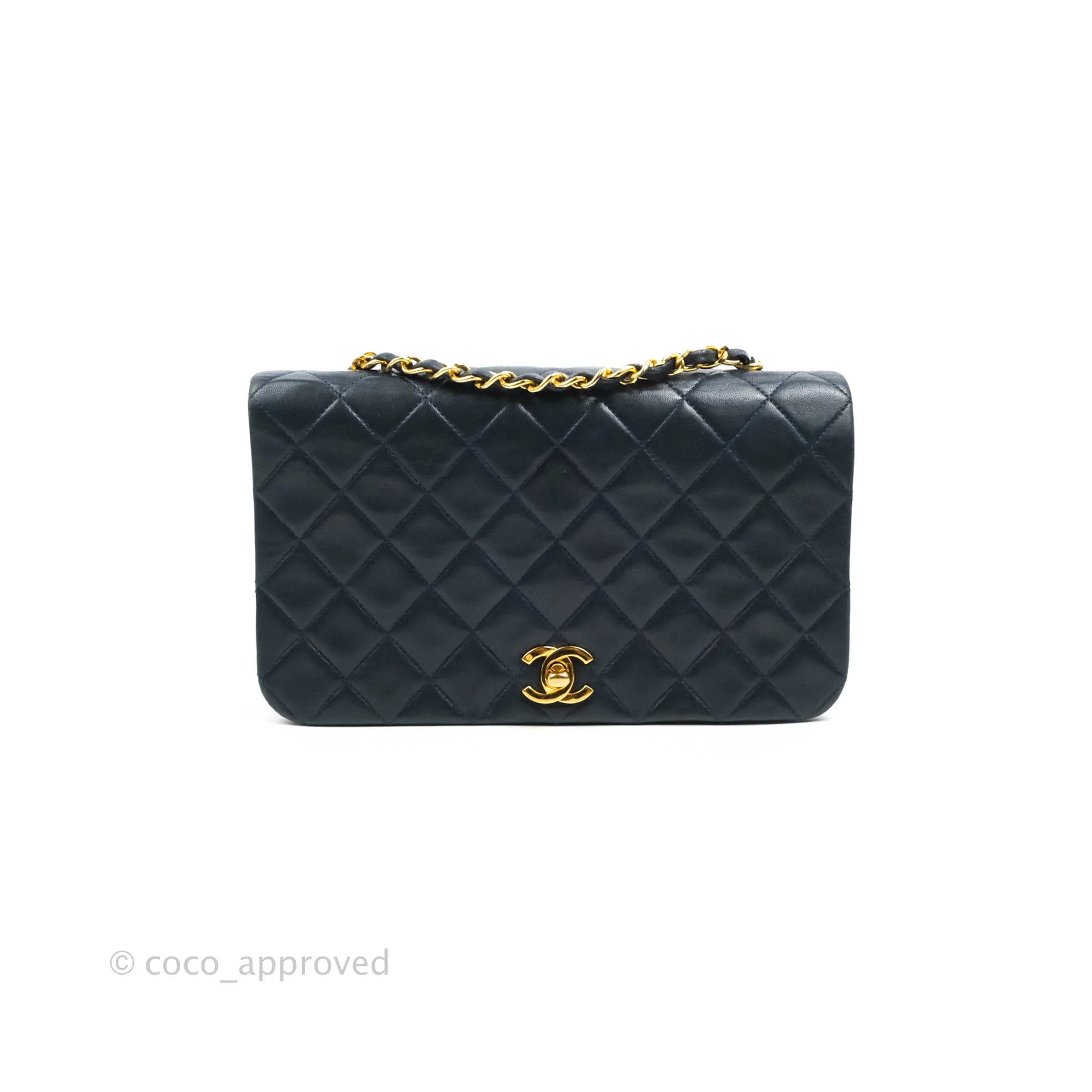 Chanel Vintage Small Single Full Flap Navy Blue Lambskin 24K Gold – Coco Approved Studio