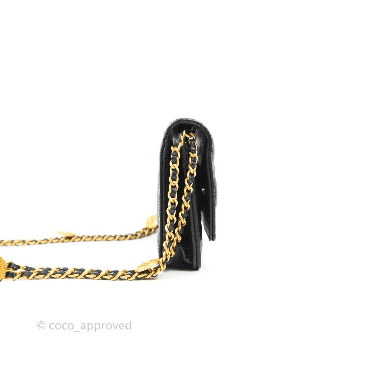 Chanel Quilted Gold CC Coin Wallet on Chain WOC Black Caviar Gold Hard