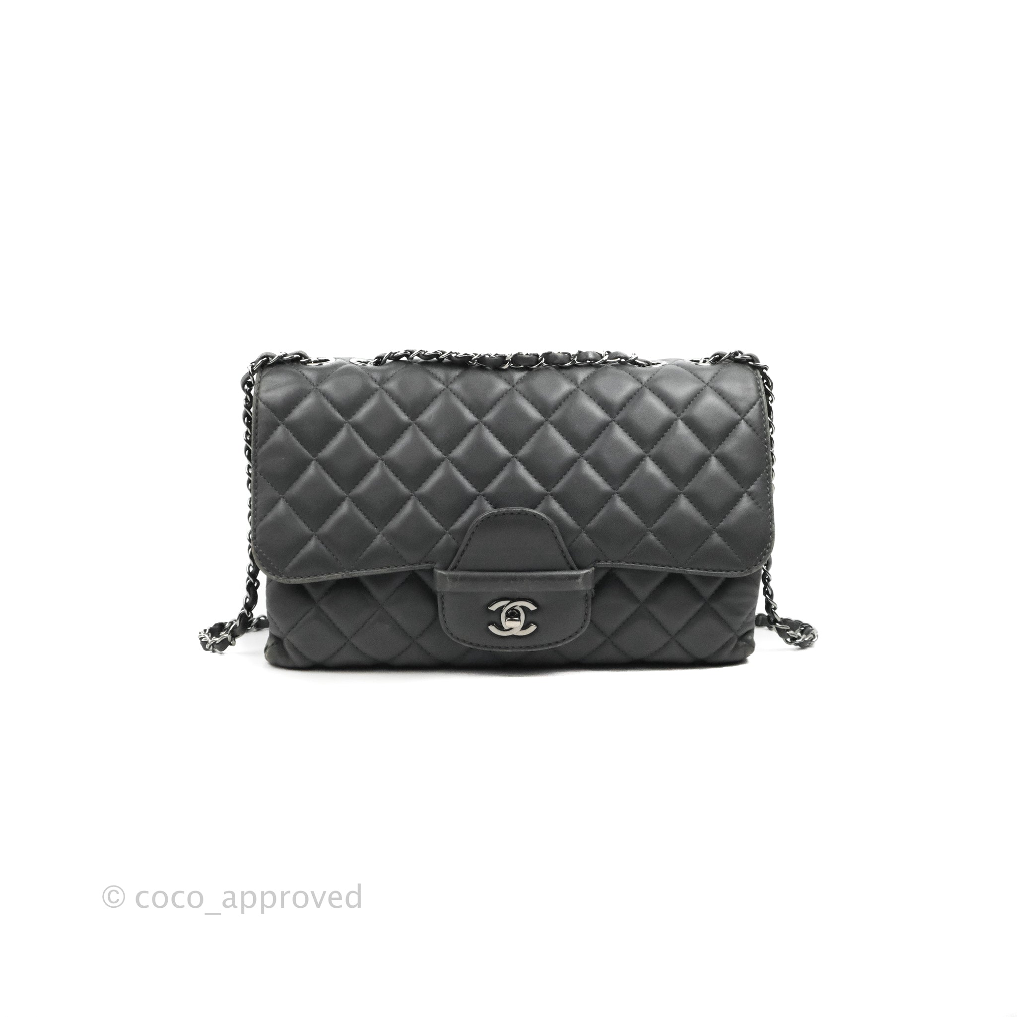 Chanel Grey Quilted Lambskin Leather Top Handle Flap Coin Purse
