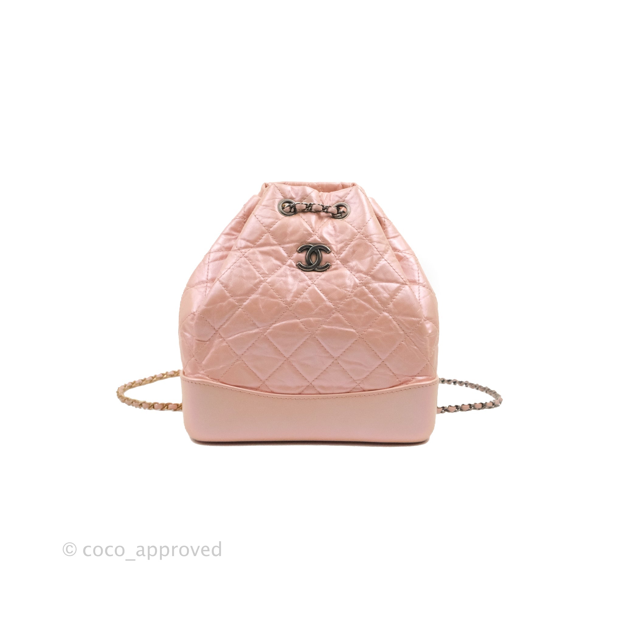 chanel gabrielle backpack mini Chanel Small Gabrielle Backpack Iridescent Pink Aged Calfskin – Coco Approved Studio