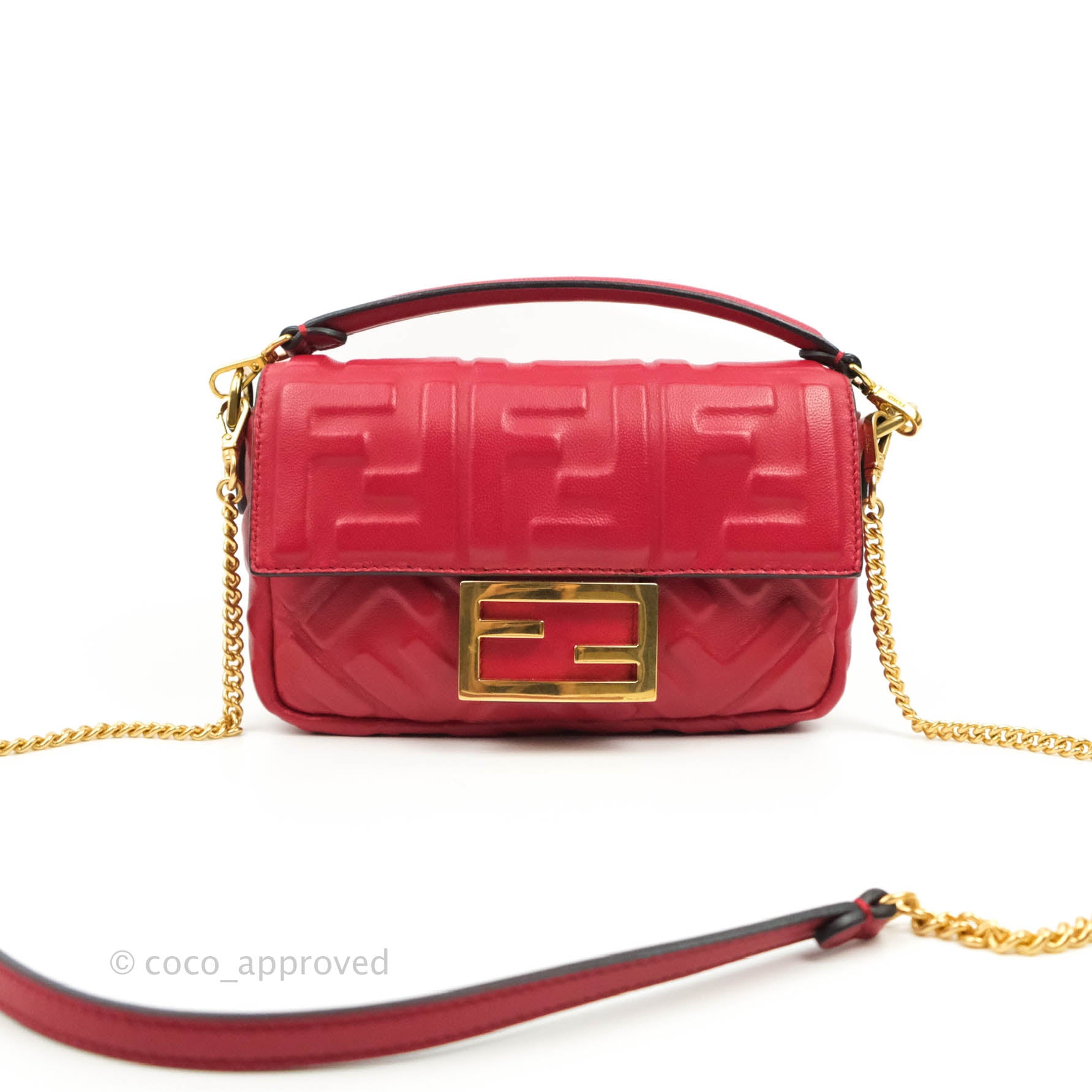 Baguette Mini - Red FF nappa leather bag