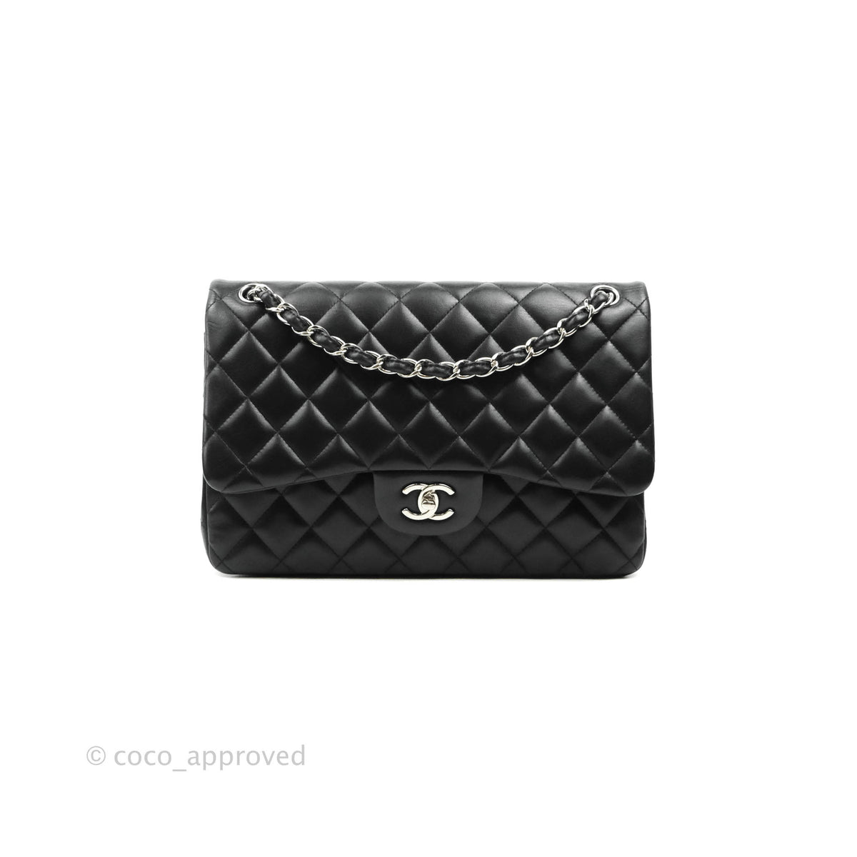 Chanel Jumbo Double Flap Black Lambskin Silver Hardware⁣⁣ Coco