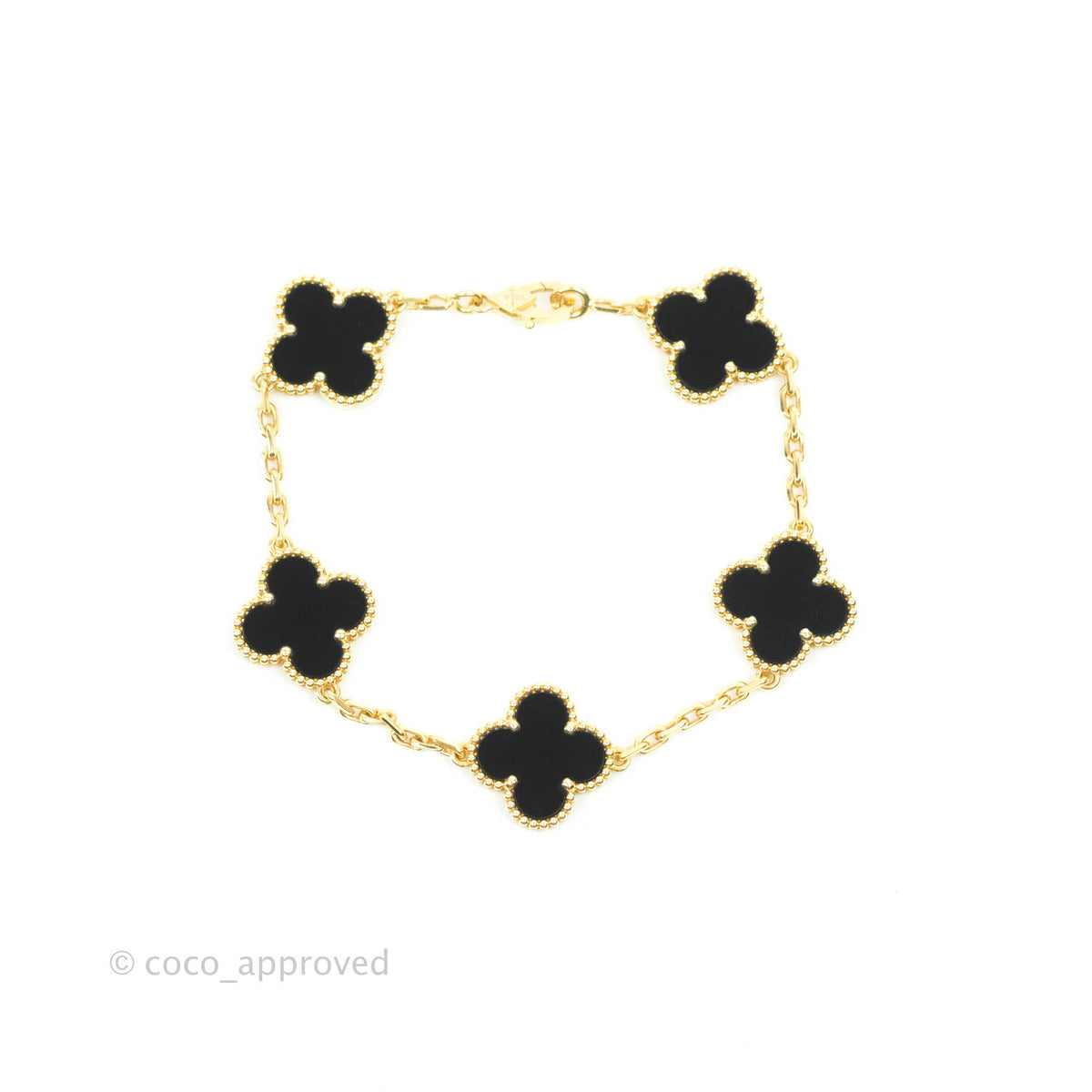 38394: Van Cleef & Arpels Vintage Alhambra 5 Motif Onyx Bracelet – Paul  Duggan Fine Watches