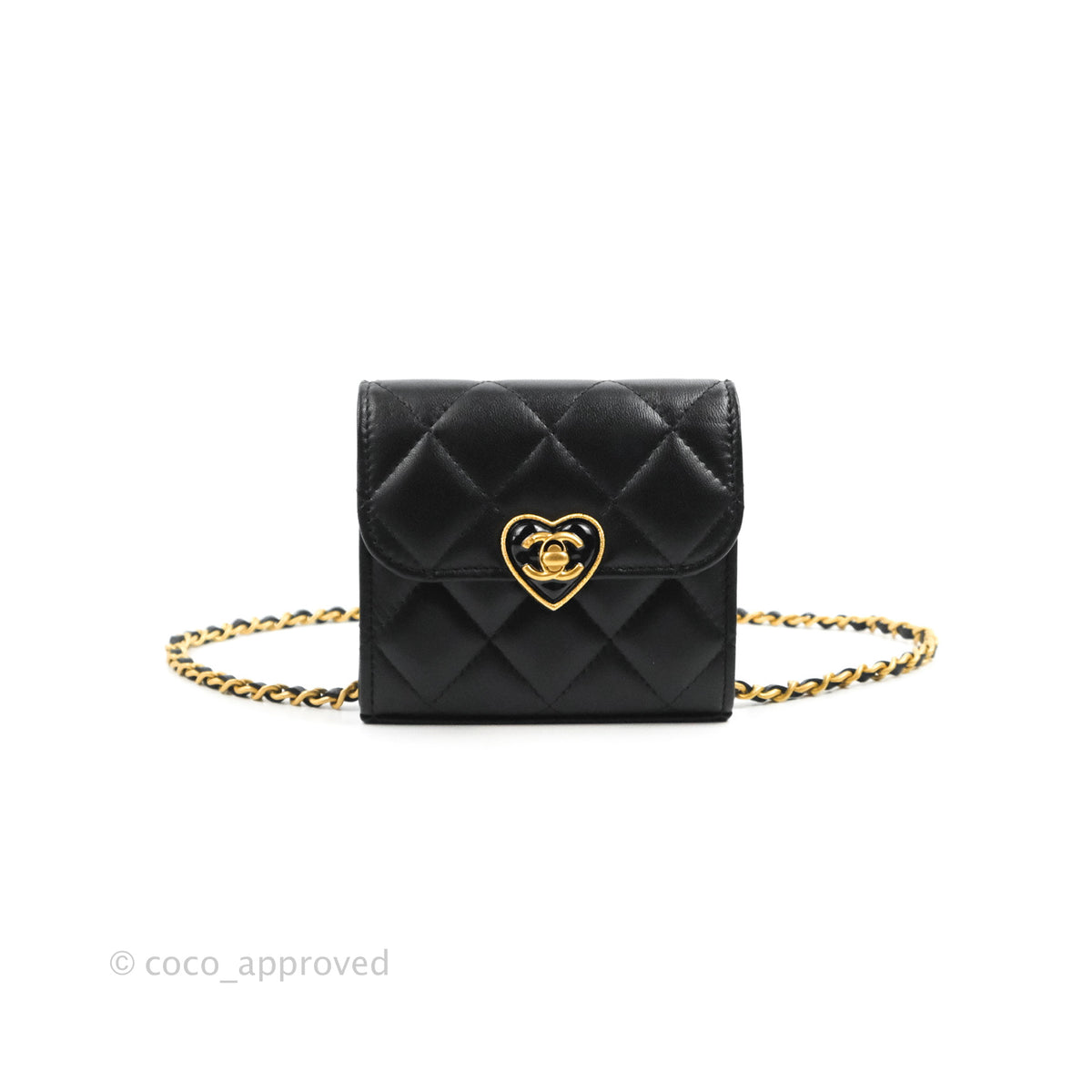 CHANEL 23S Pink Heart Lamb Skin Flat Card Holder Gold Hardware