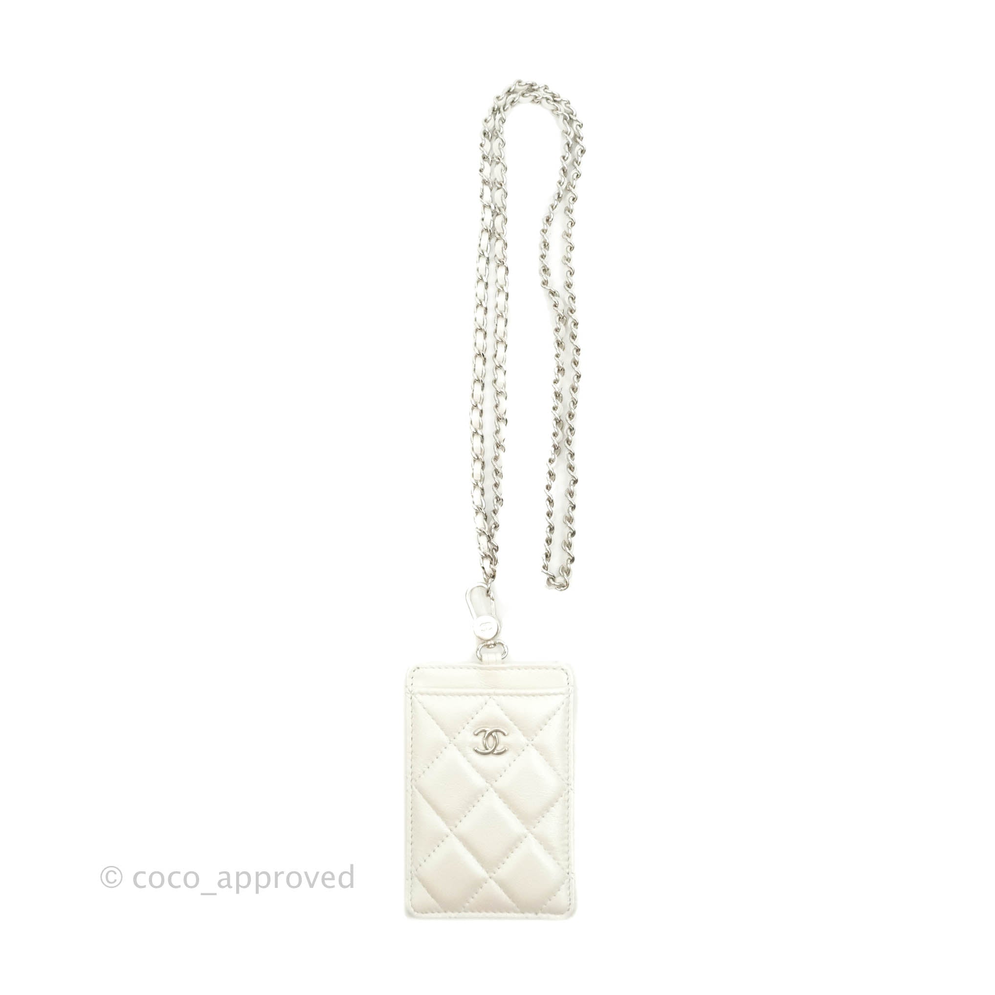 Chanel Classic Chain Card Holder Iridescent White Lambskin Silver Hardware