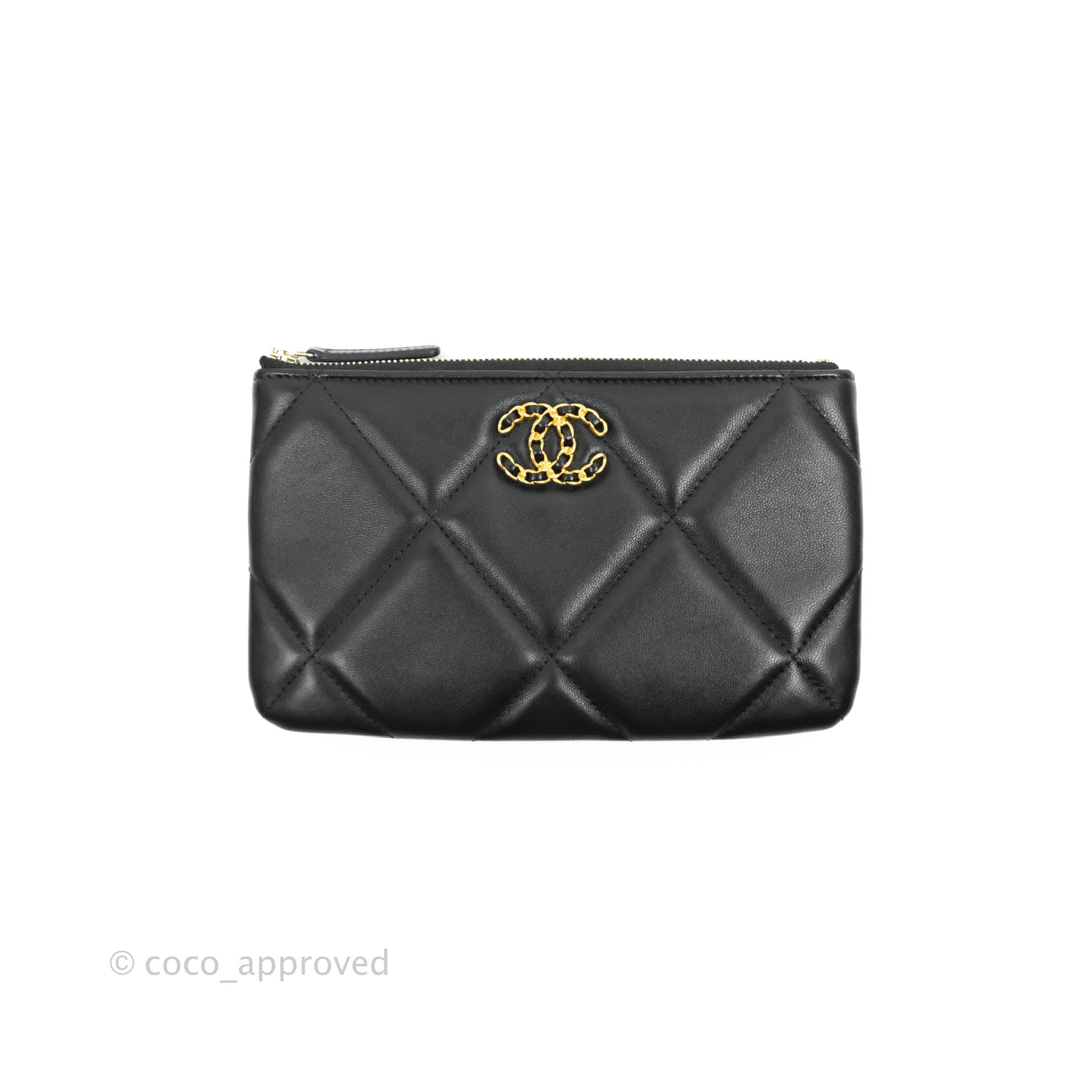 Chanel 19 Small Pouch Black Lambskin Gold Hardware