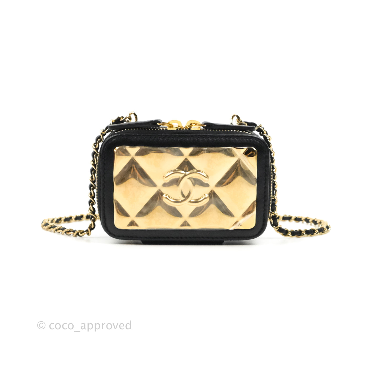 CHANEL ★ Mini Lambskin Golden Plate Vanity Black Chanel Black Mini Lambskin Golden Plate Vanity Leather Metal