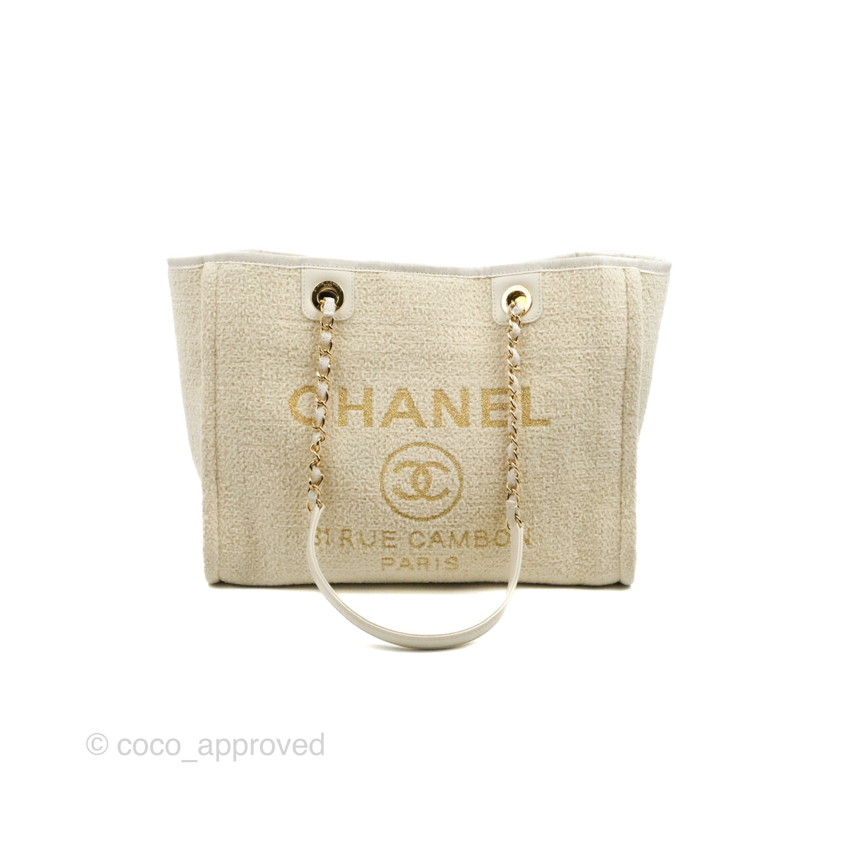 CHANEL Lurex Boucle Small Deauville Tote Ivory 1283831