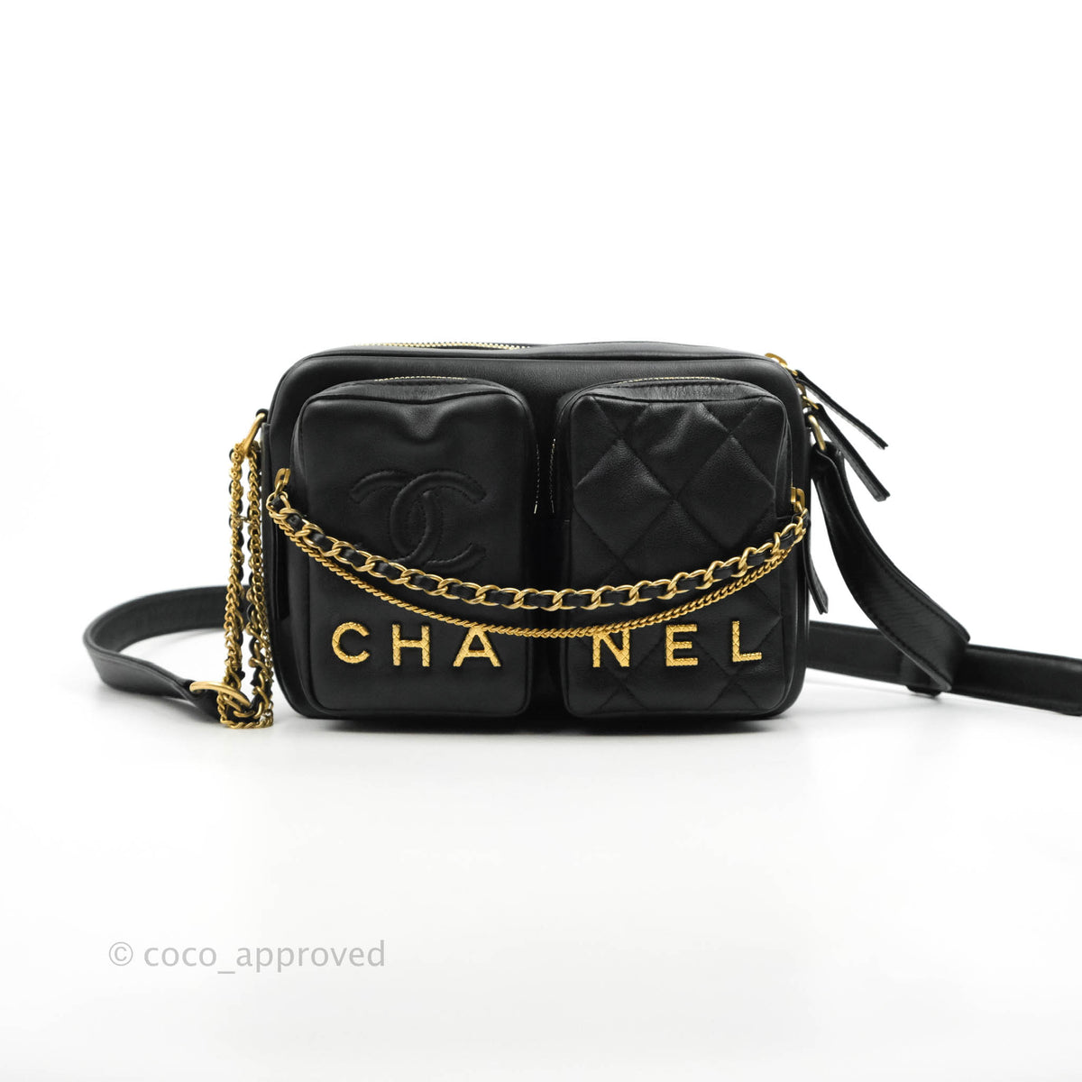 CHANEL Patent Calfskin Quilted Mini Camera Case Black 1273791