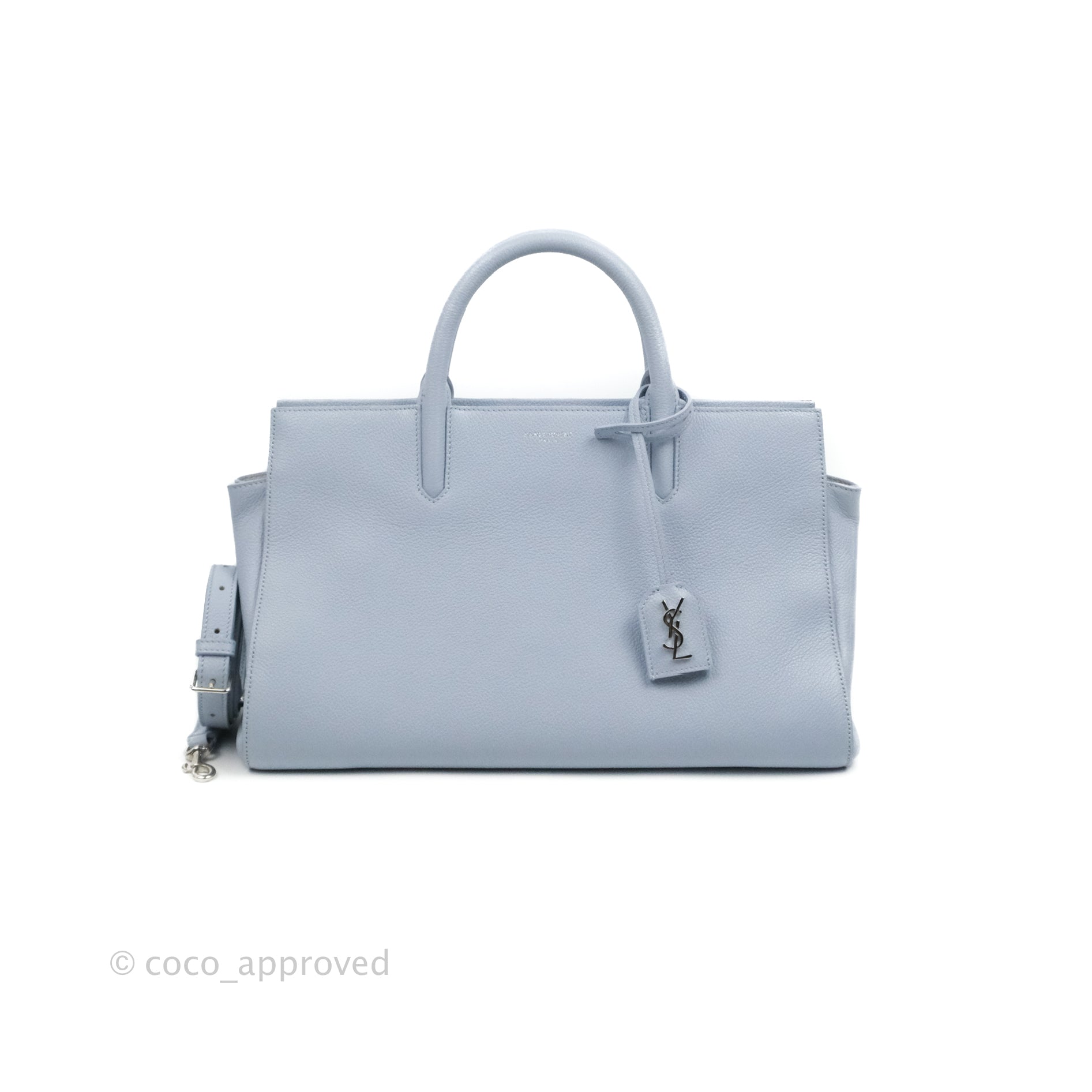 Saint Laurent Small Cabas Rive Gauche Bag Grained Calfskin Baby Blue S –  Coco Approved Studio