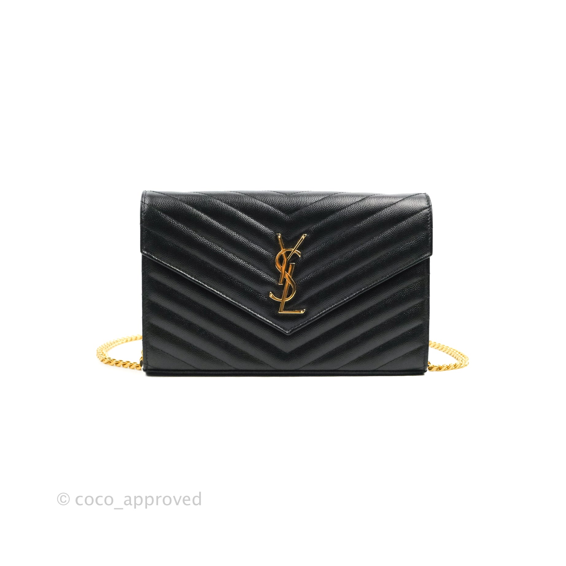 Saint Laurent Wallet on Chain Large Black Grained Leather Gold Hardwar –  Coco Approved Studio