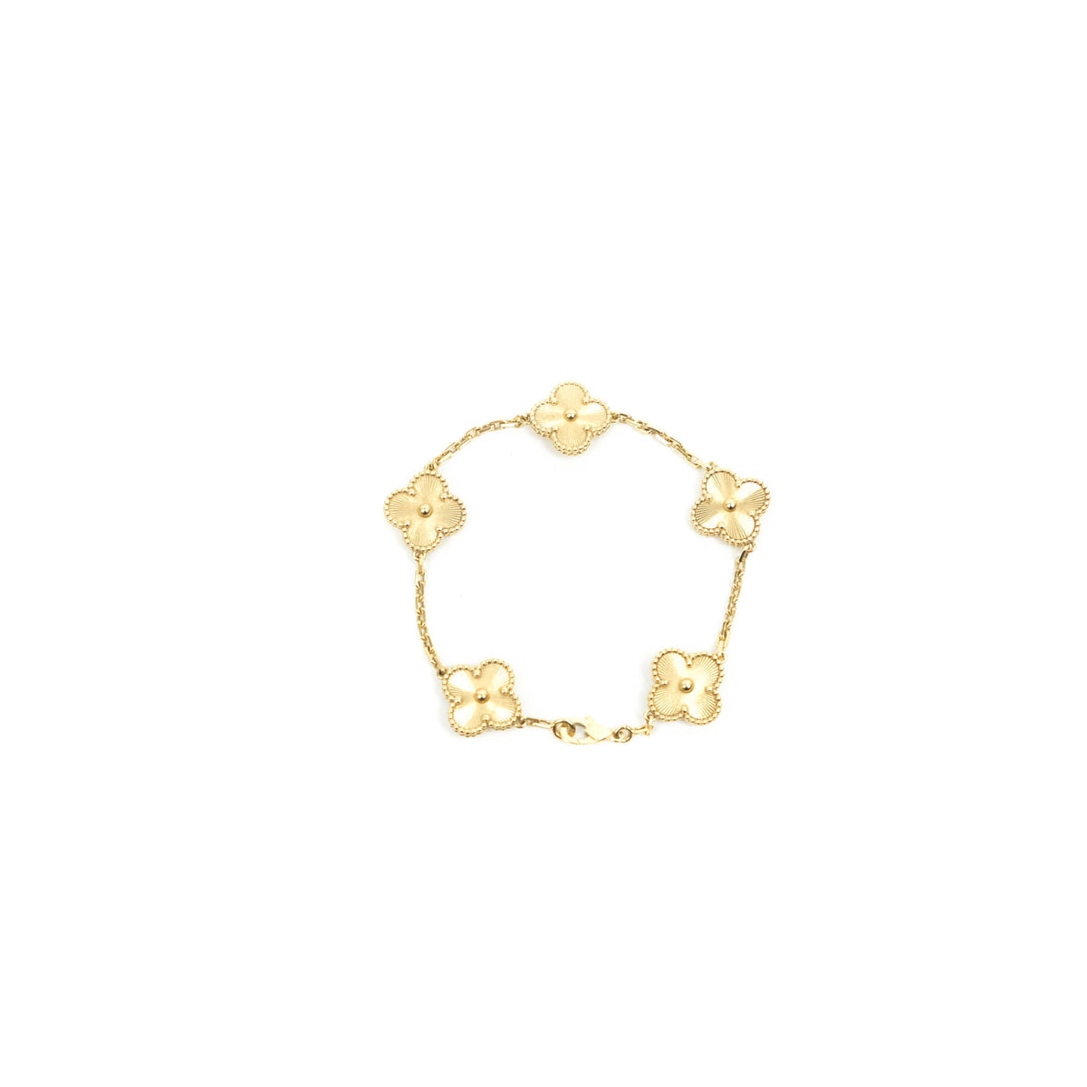 Van Cleef & Arpels Vintage Alhambra bracelet 5 motifs guilloche yellow gold  VCARP3JK00 - HoooFas…