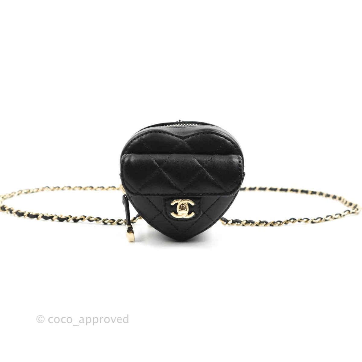 Chanel Small Heart Coin Purse Necklace Black Lambskin Gold Hardware 22 –  Coco Approved Studio