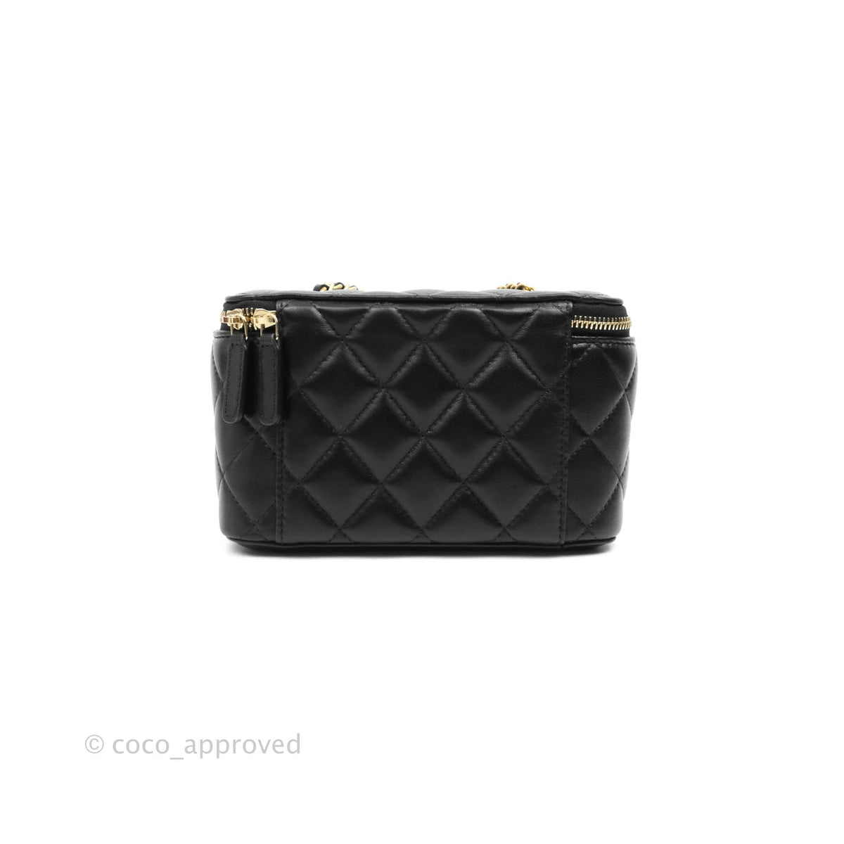 Chanel Vanity with Pearl Crush Chain in Black Lambskin Aged Gold Hardw