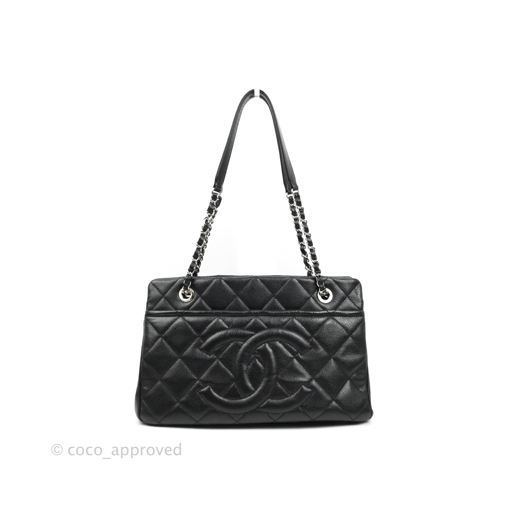 CHANEL Timeless CC Soft Quilted Caviar Leather Shopping Tote Bag Black