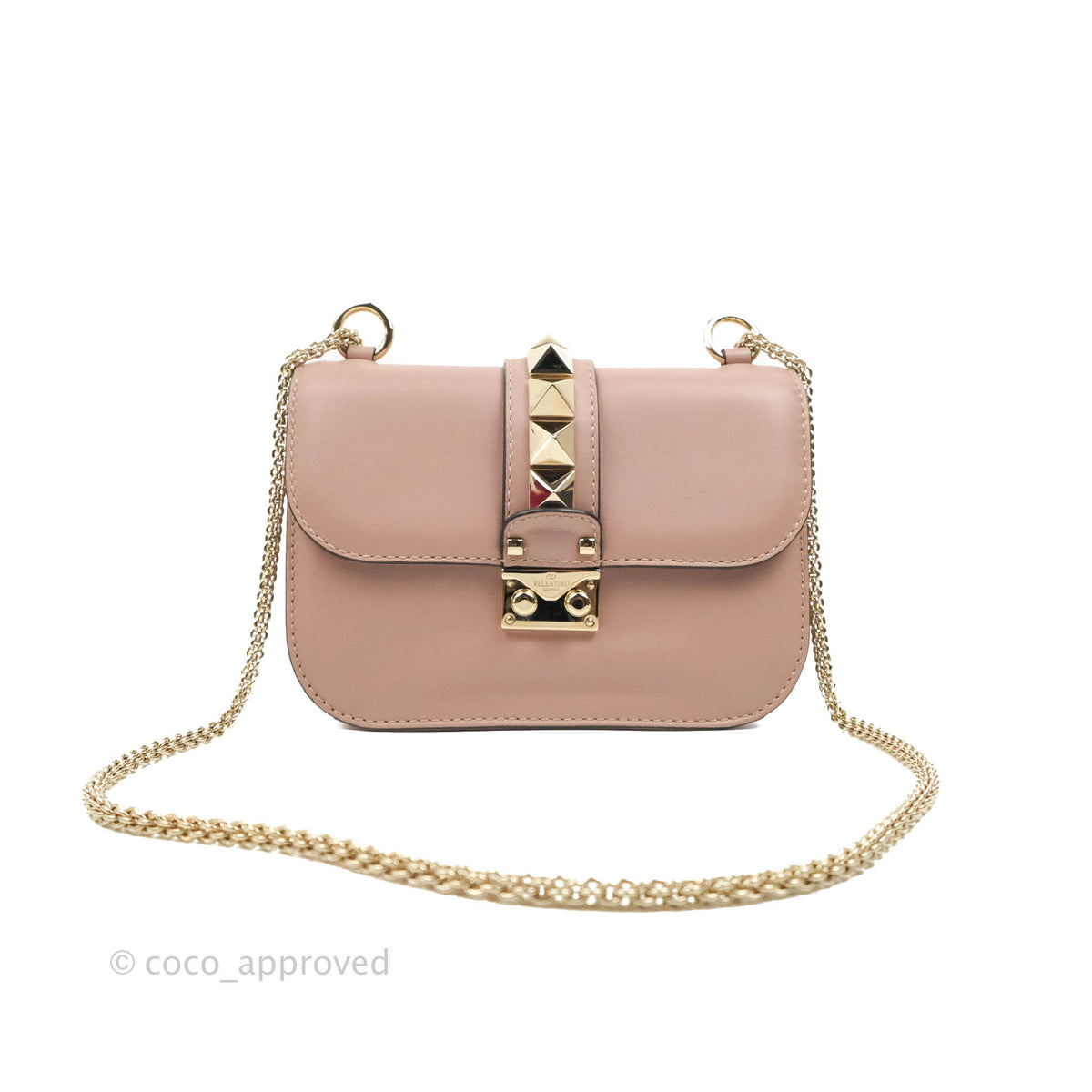 Valentino Pink/Cream Leather Small Rockstud Glam Lock Flap Bag