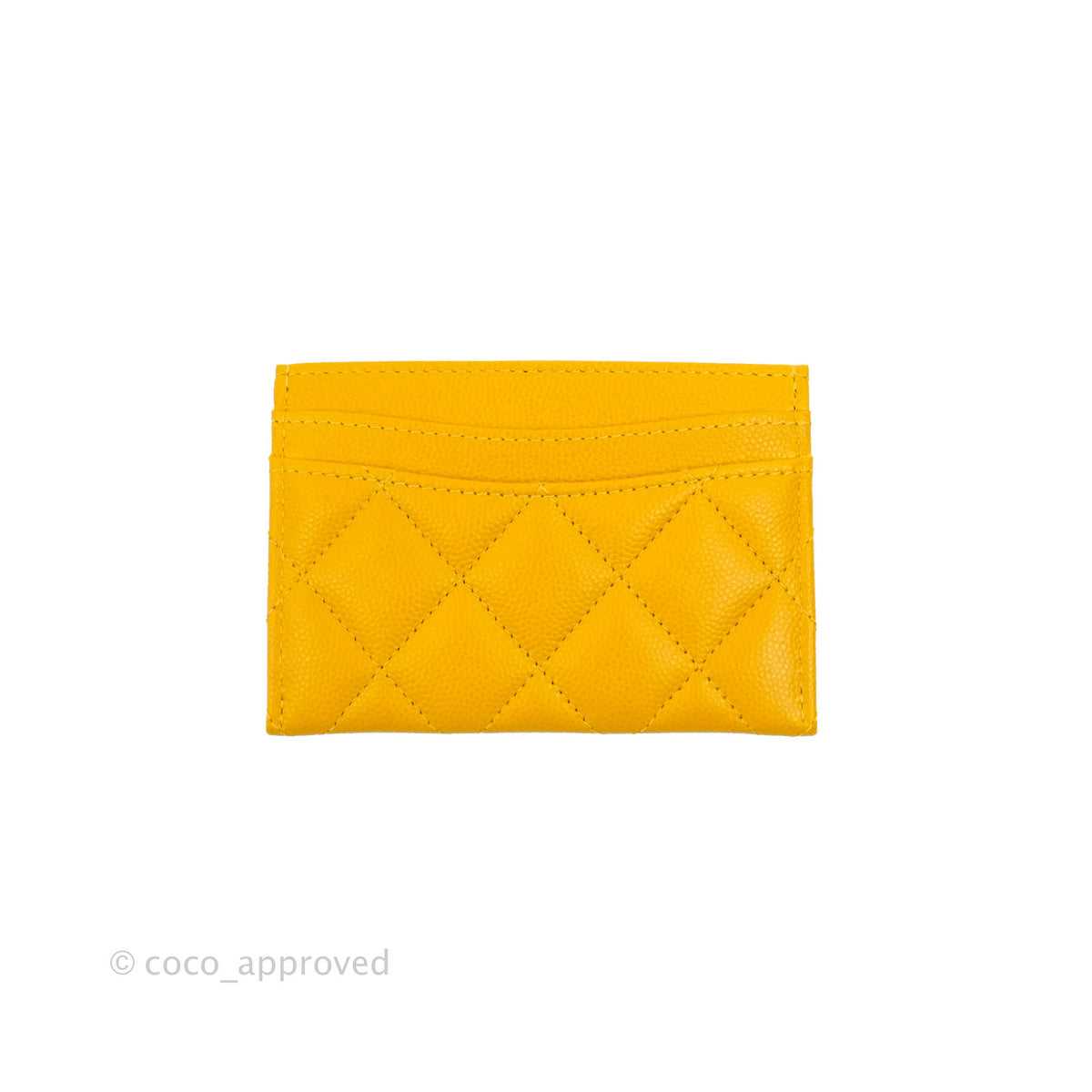 Chanel Classic Flat Card Holder Yellow Caviar Silver Hardware Coco