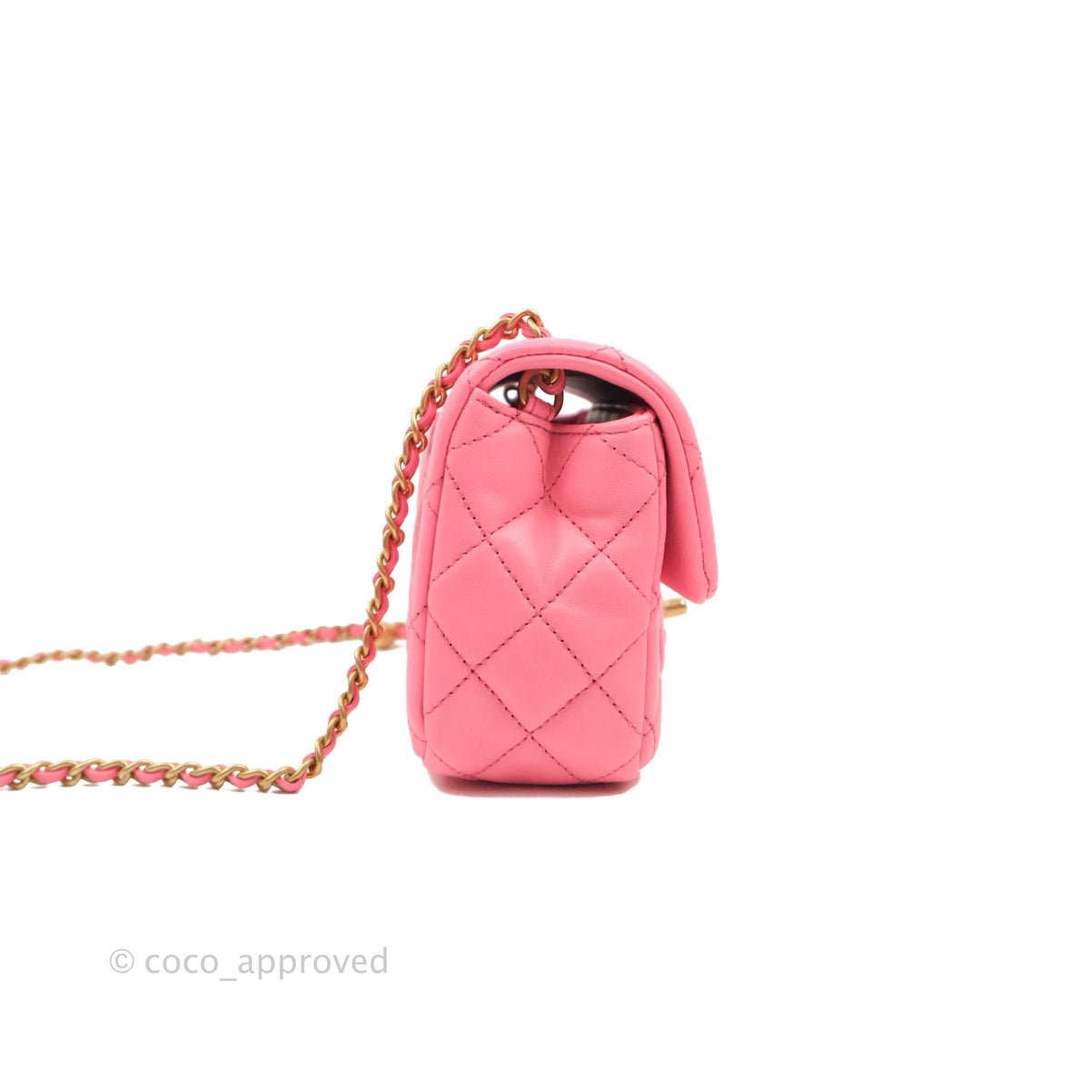Chanel Mini Rectangular Pearl Crush Quilted Pink Lambskin Aged Gold Ha ...