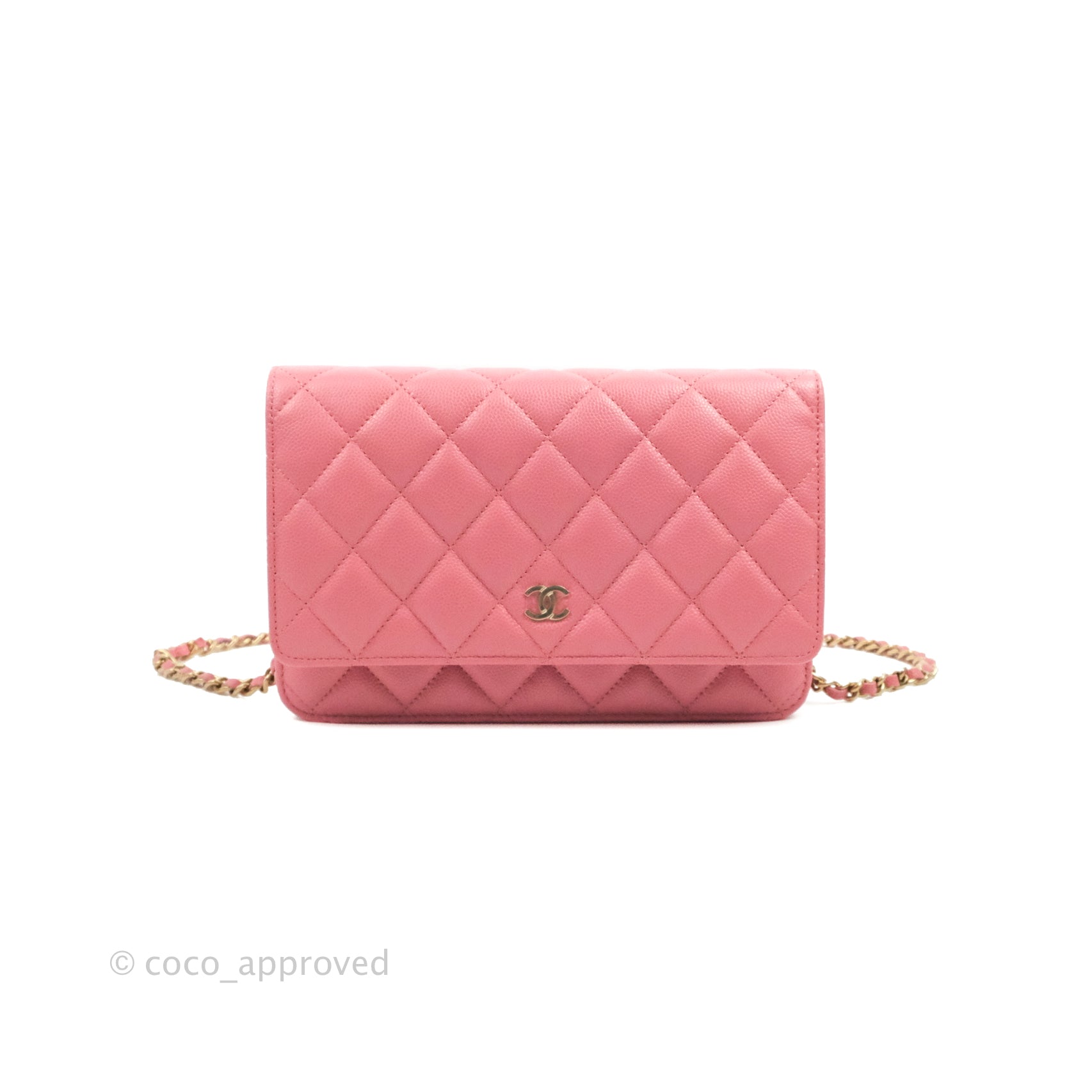 Chanel Quilted Classic Wallet on Chain WOC Light Pink Caviar Gold