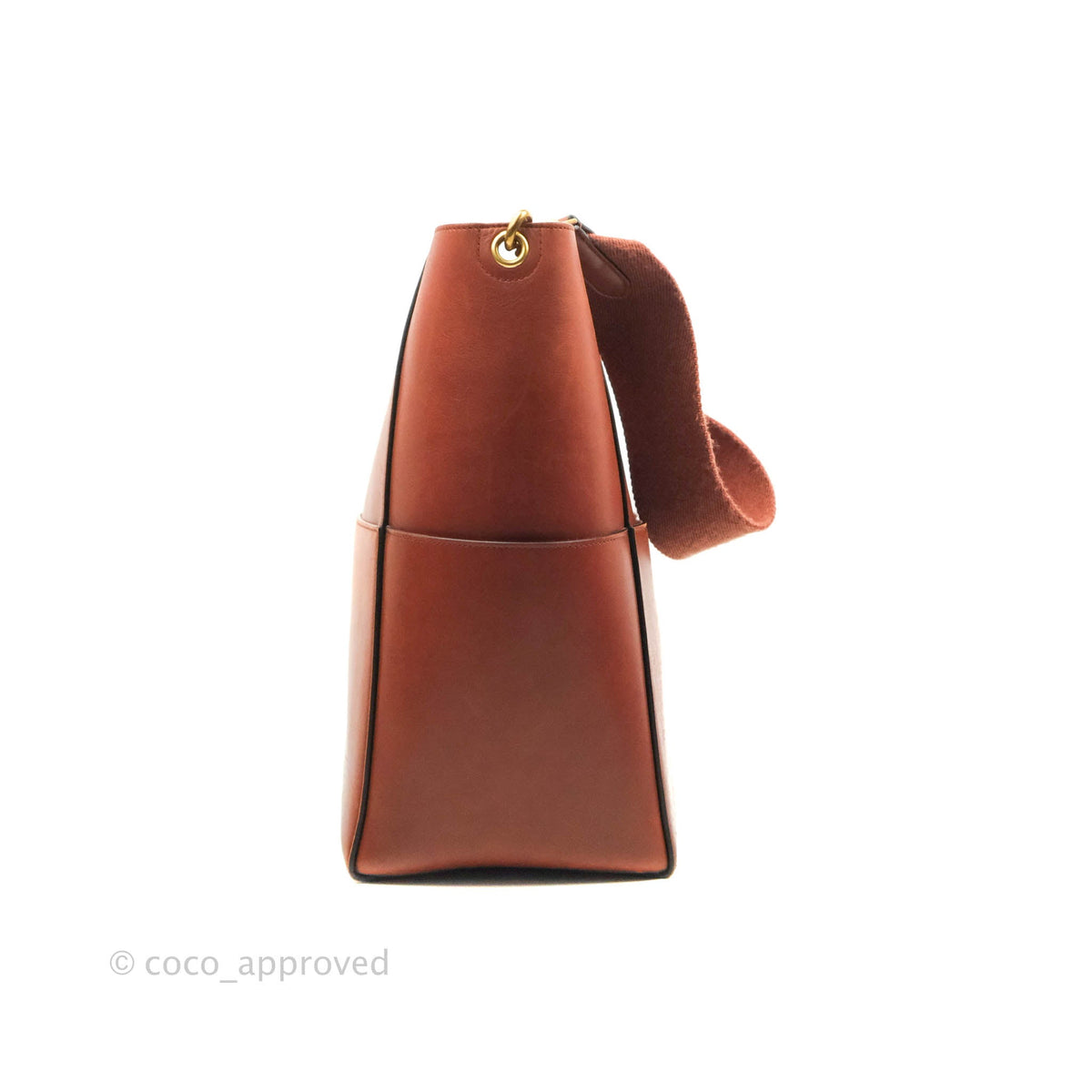 Celine Sangle Bucket Bag Calfskin Brick Red Gold Hardware Coco