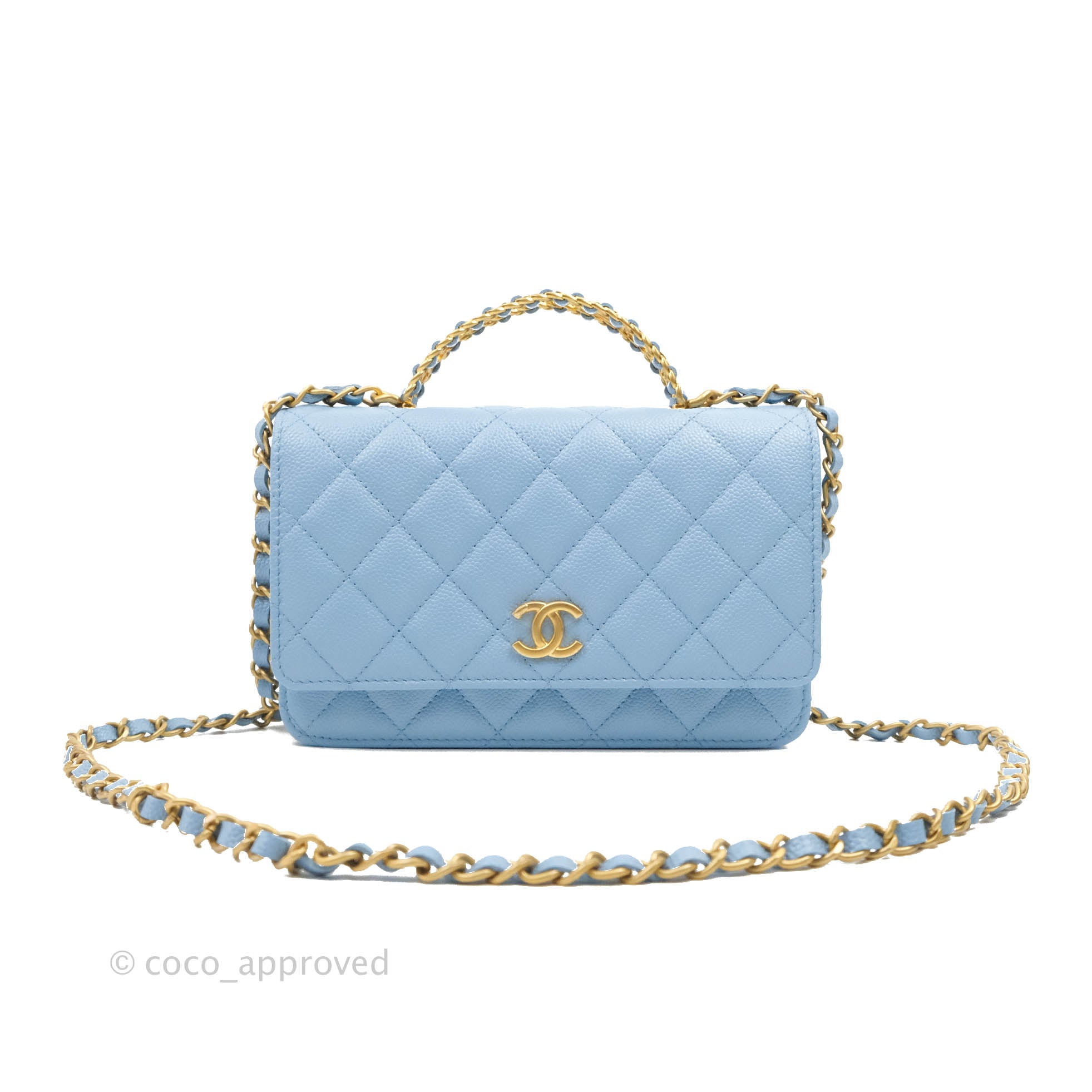 Chanel Blue Metallic Clutch Bag With Handle - Chanel Blue Bag Png