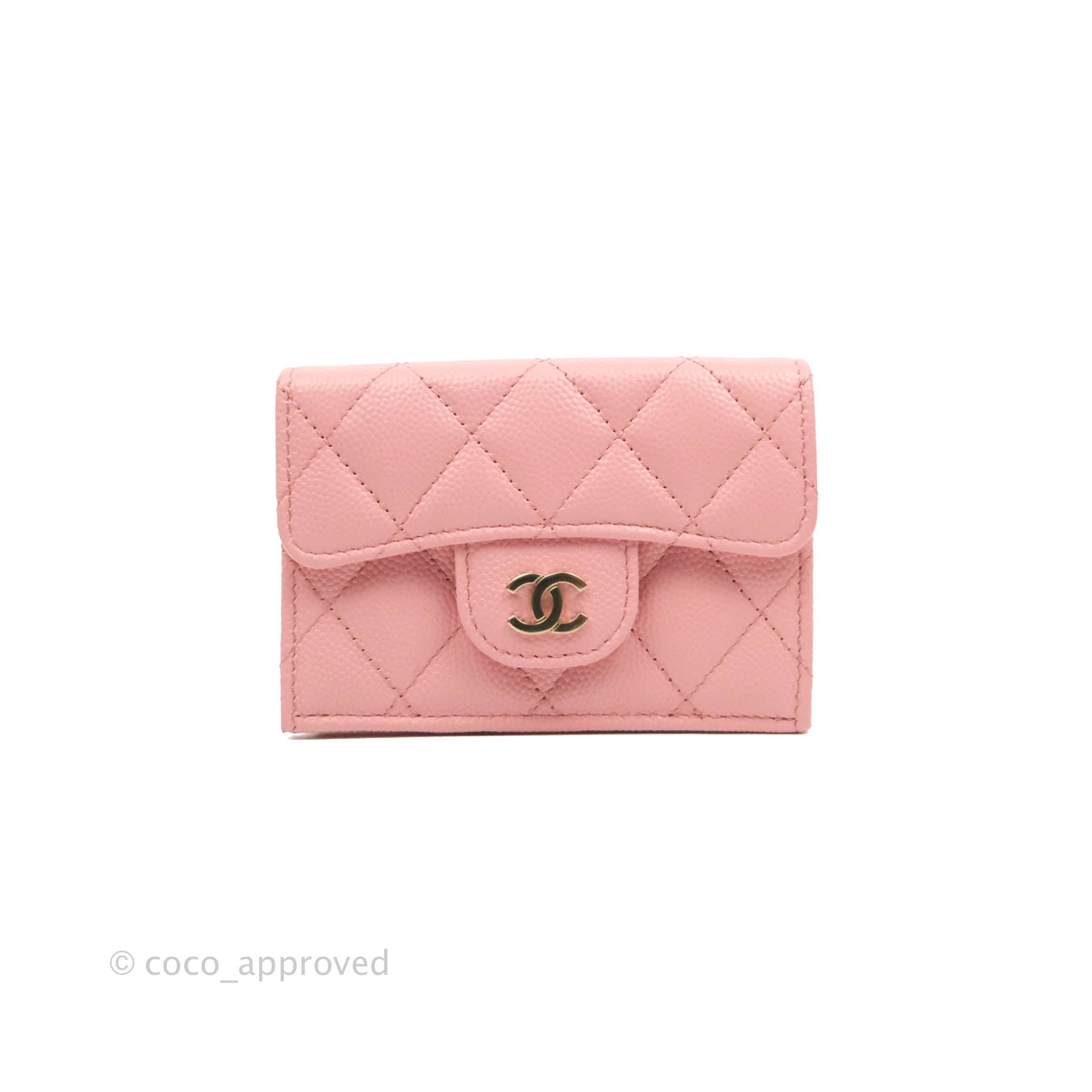 Chanel Quilted Small Classic Flap Trifold Wallet Pink Caviar Gold