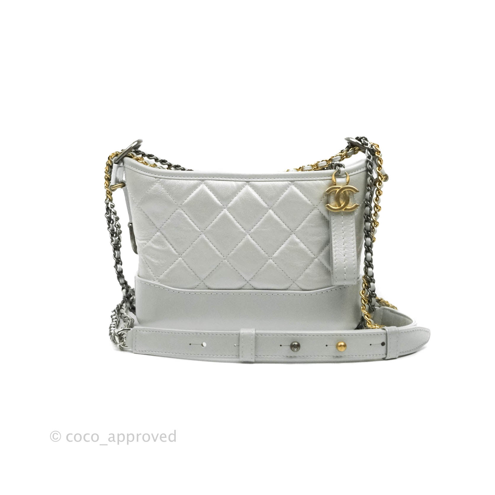 Chanel Small Gabrielle Hobo Bag Metallic Light Silver Aged Calfskin Mixed  Hardware 19K