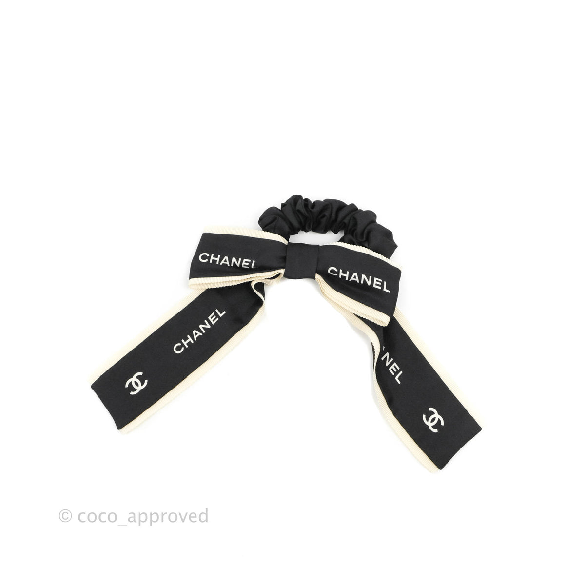 Chanel Bow Silk Hair Accessory Ivory & Black Coco Approved Studio