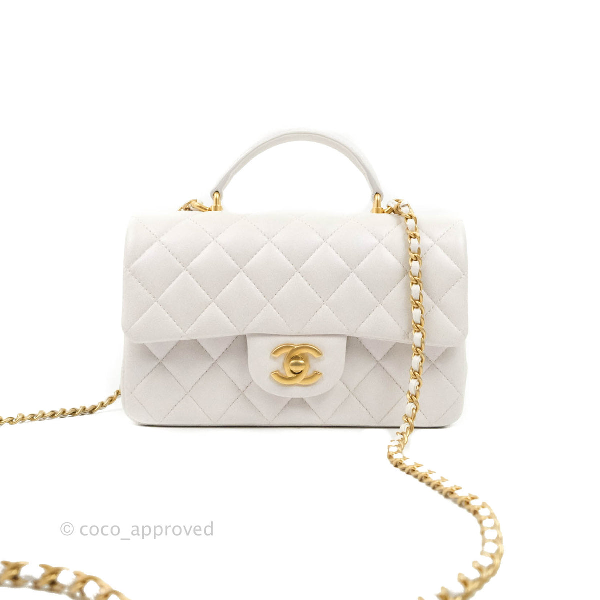 Chanel Top Handle Mini Rectangular, Iridescent White Caviar with